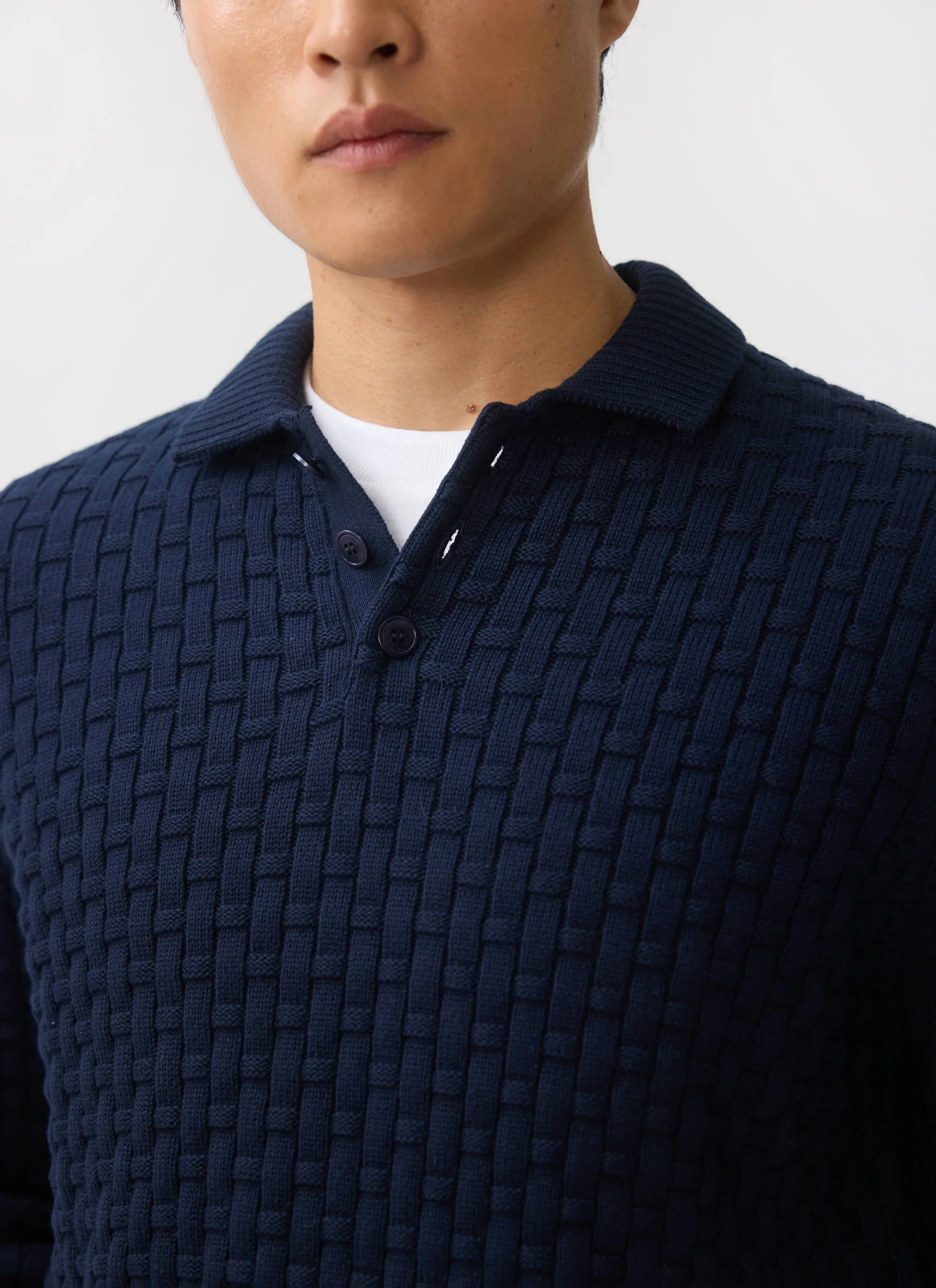 Archer Basketweave Long Sleeve Knitted Shirt | Cotton | Navy sold by Percival product image thumbnail 4