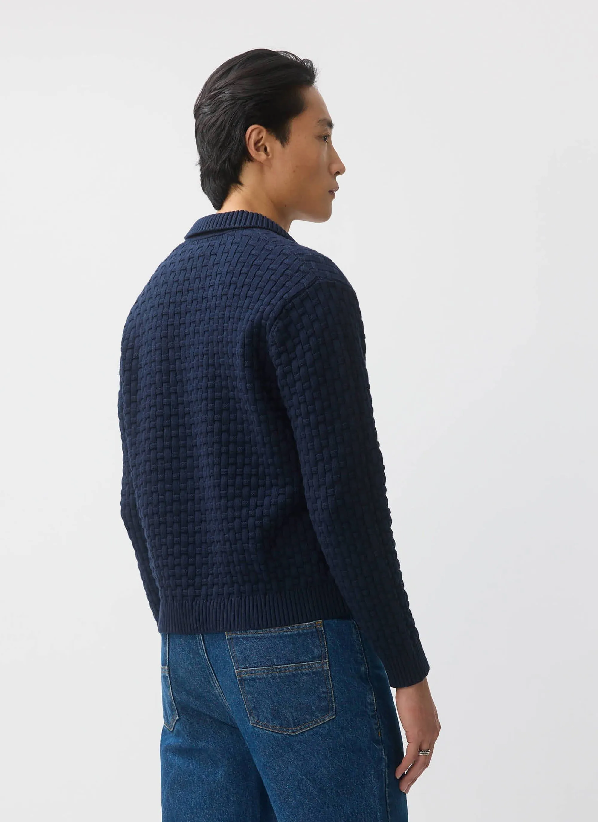 Archer Basketweave Long Sleeve Knitted Shirt | Cotton | Navy sold by Percival product image thumbnail 5