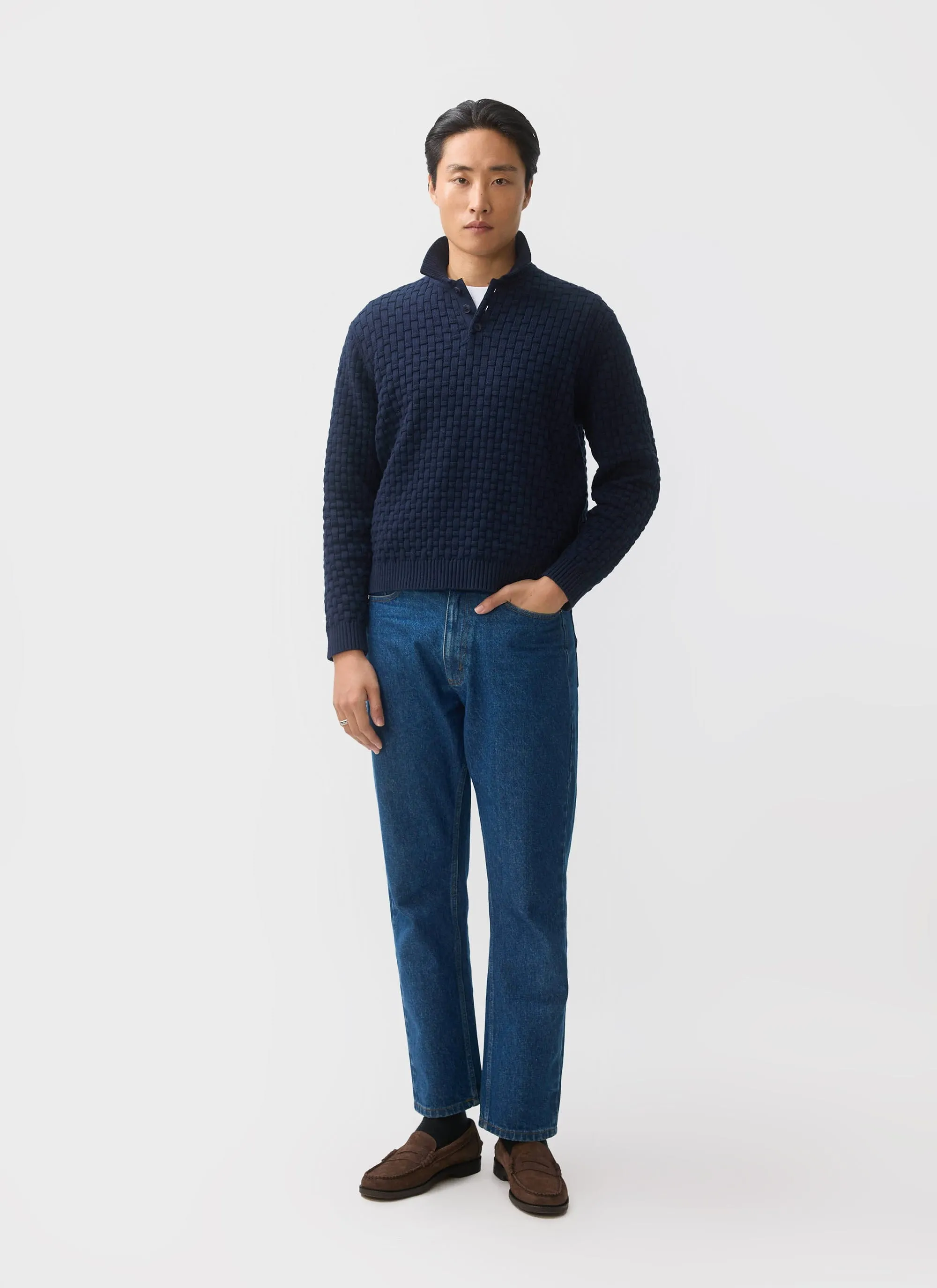 Archer Basketweave Long Sleeve Knitted Shirt | Cotton | Navy sold by Percival product image thumbnail 3