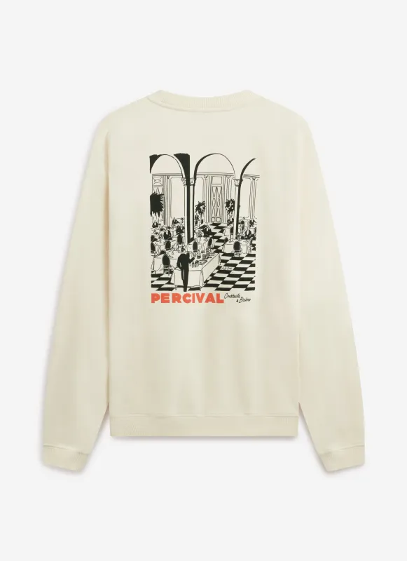 Bistro Printed Sweatshirt | Cotton | Ecru sold by Percival