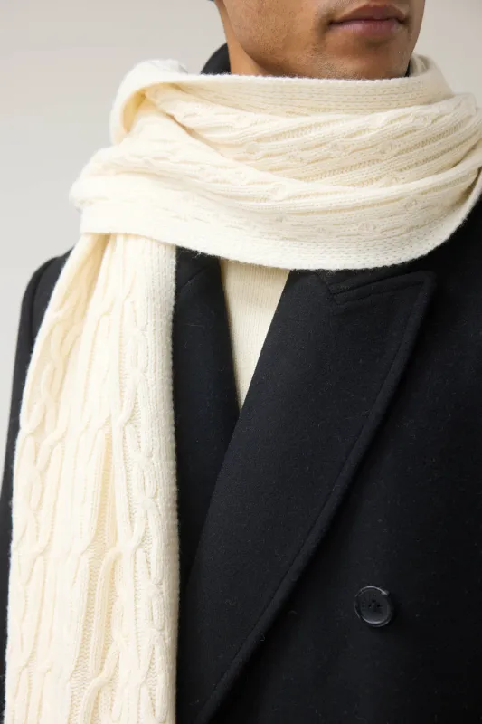 Melville Cable Knited Scarf | Wool | Ecru sold by Percival