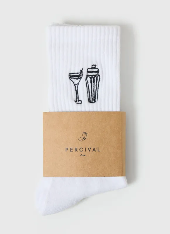 Mixologist Embroidered Socks | White sold by Percival