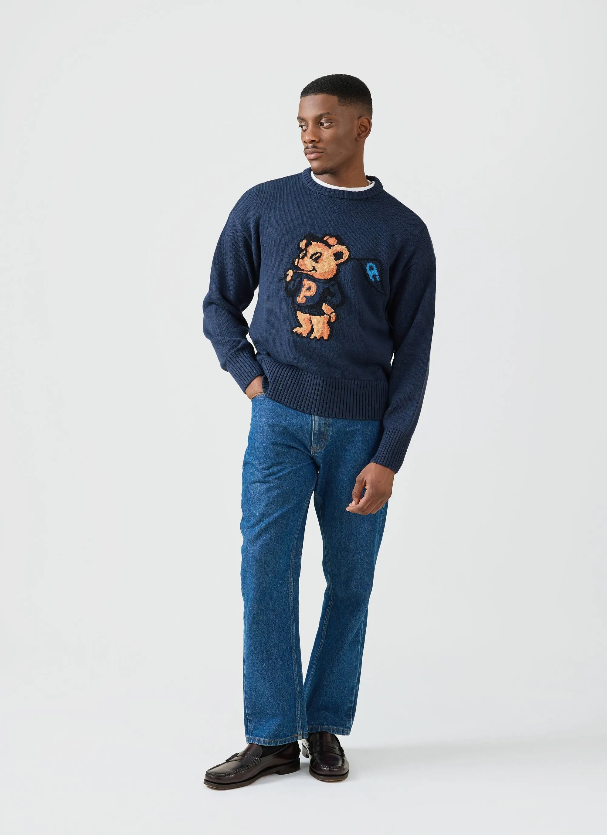Jacquard Bear Crew Neck | Champion x Percival | Navy sold by Percival product image thumbnail 5