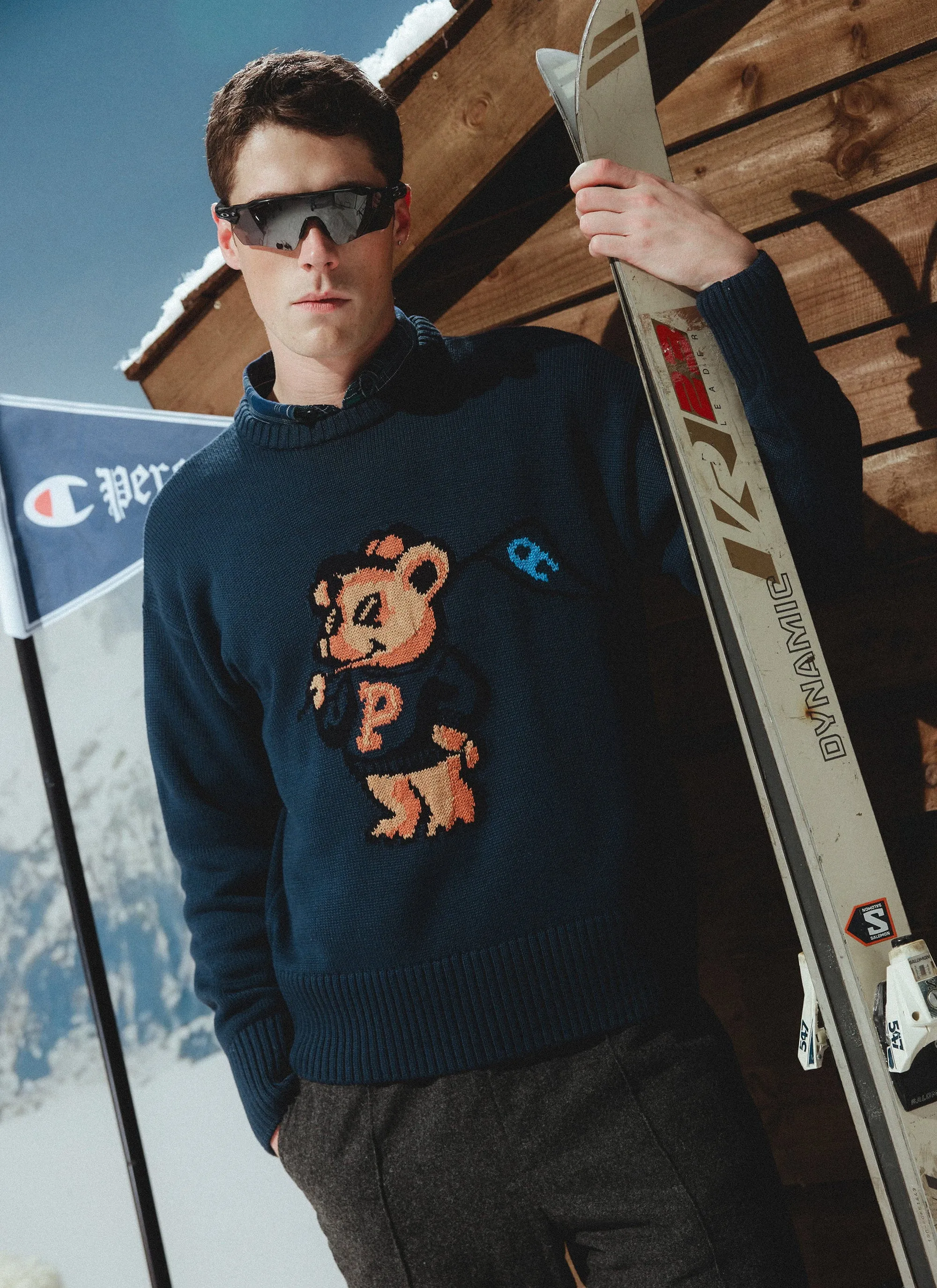 Jacquard Bear Crew Neck | Champion x Percival | Navy sold by Percival product image thumbnail 2