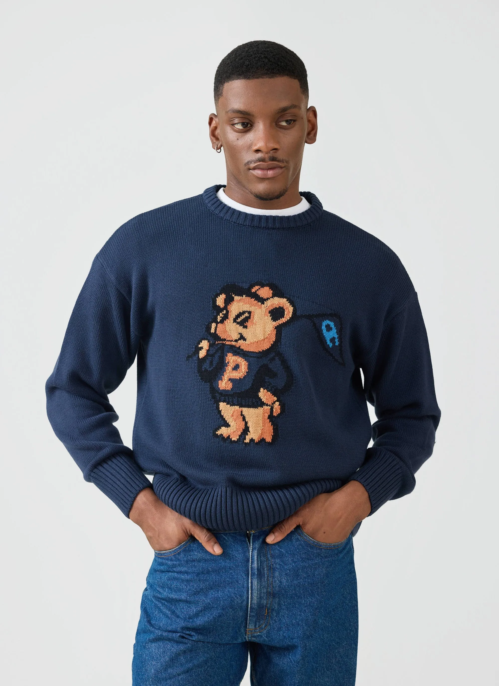 Jacquard Bear Crew Neck | Champion x Percival | Navy sold by Percival product image thumbnail 4