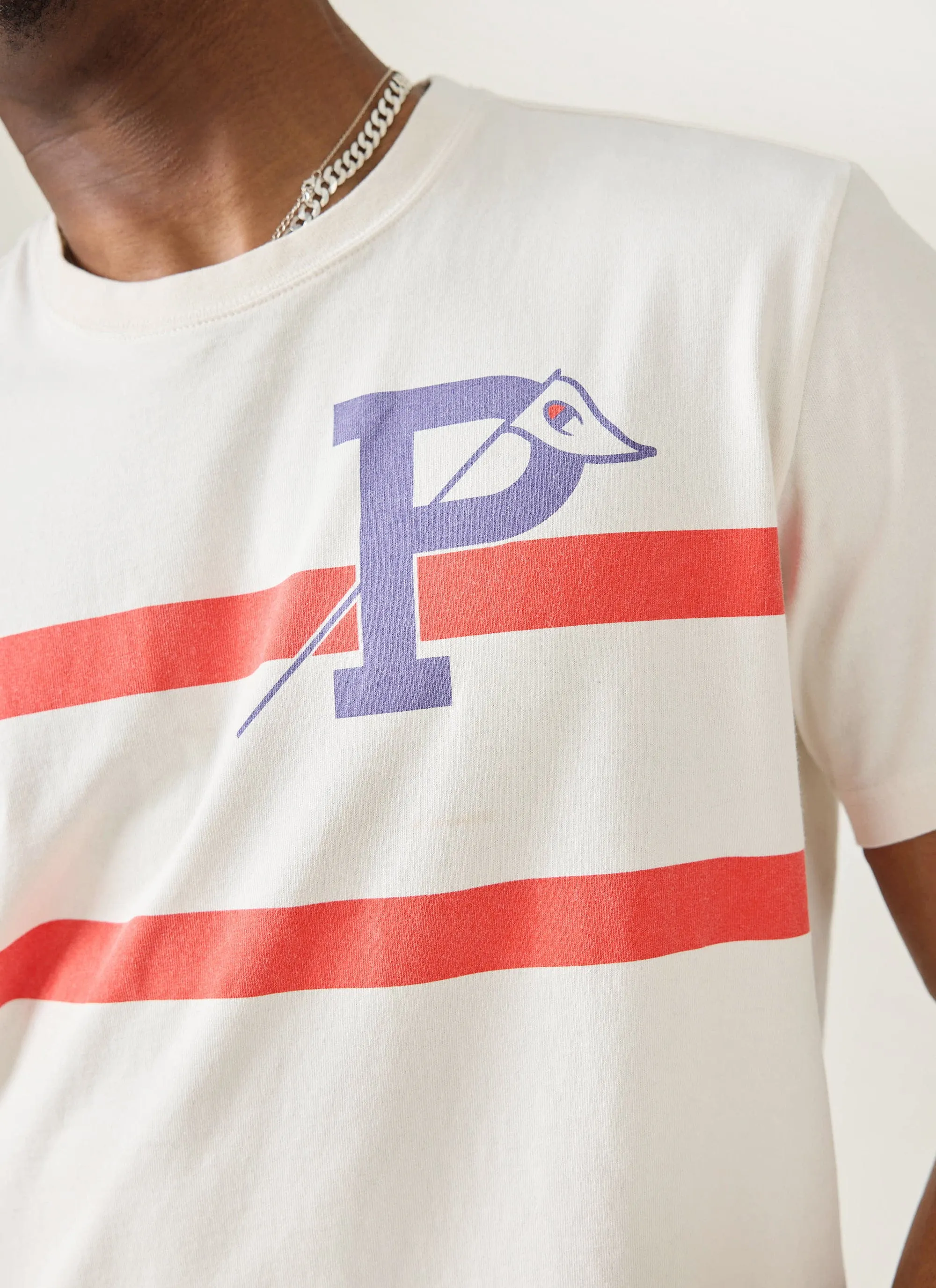 Flag Stripe Raw Hem T Shirt | Champion x Percival | Cream sold by Percival product image thumbnail 4