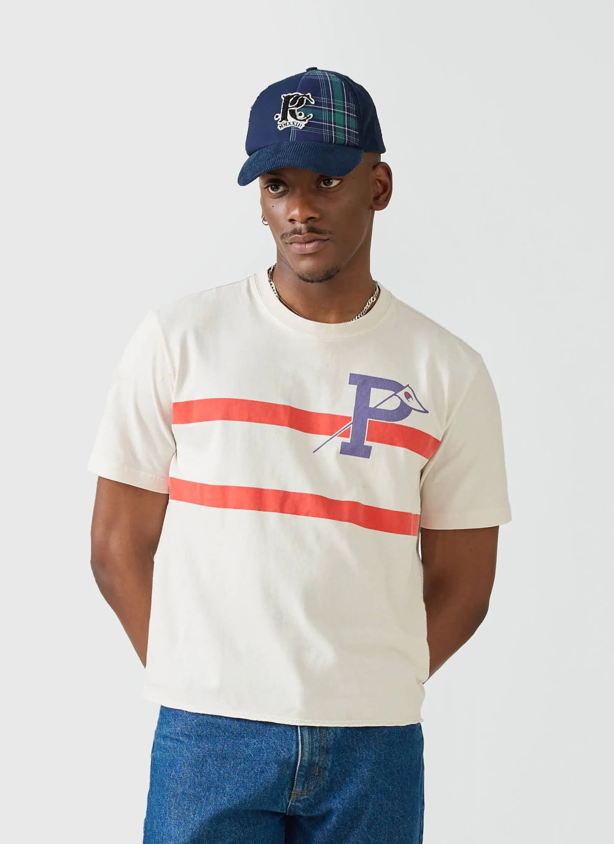 Flag Stripe Raw Hem T Shirt | Champion x Percival | Cream sold by Percival product image thumbnail 2