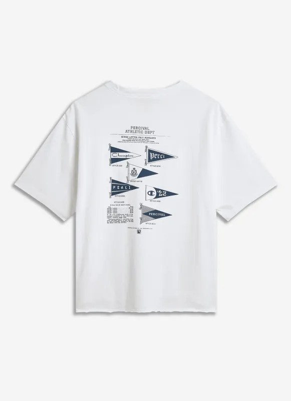Flag Raw Hem T Shirt | Champion x Percival | White sold by Percival