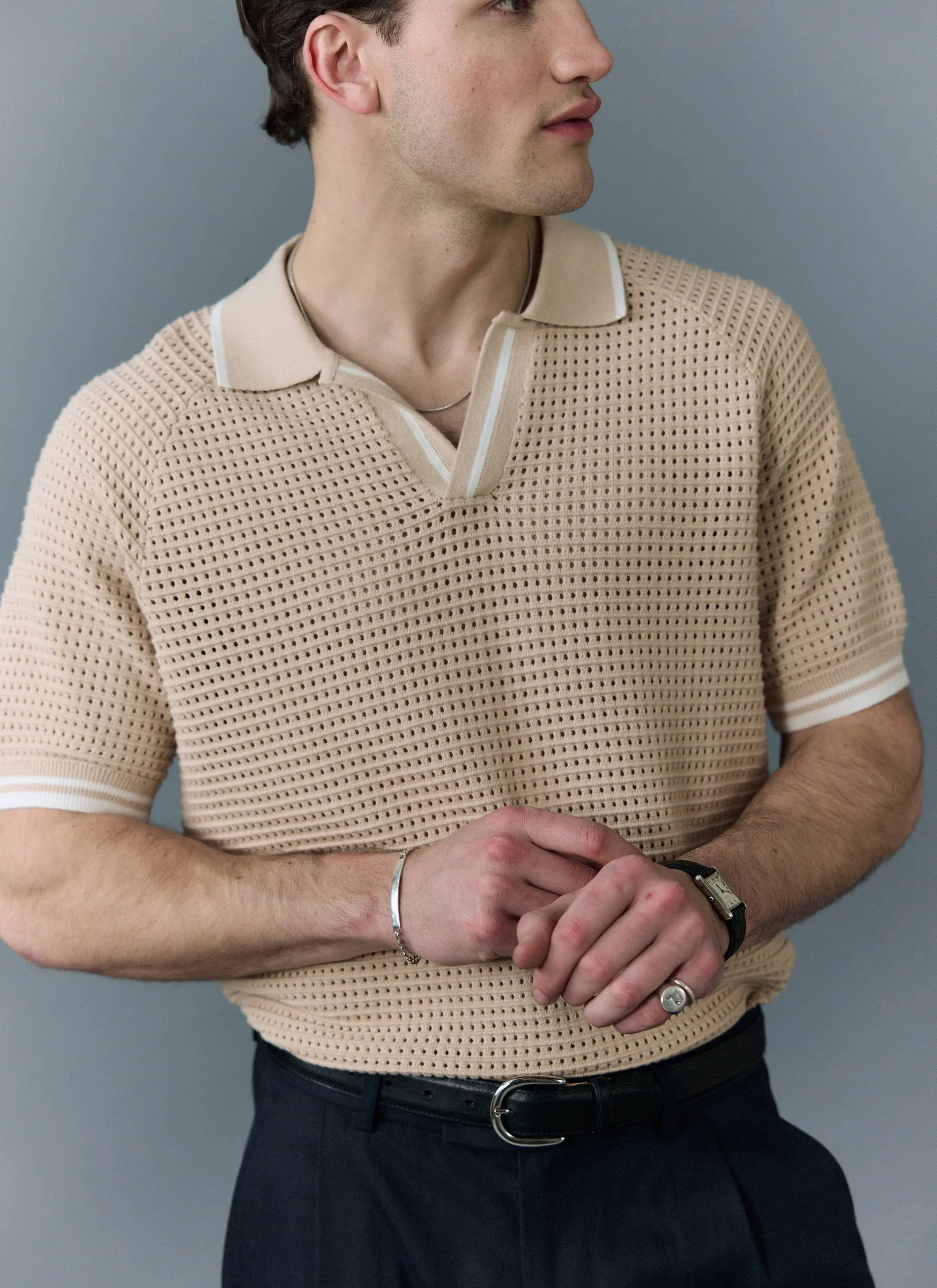 Tennis Boxy Knitted Polo | Cotton | Cream sold by Percival product image thumbnail 3