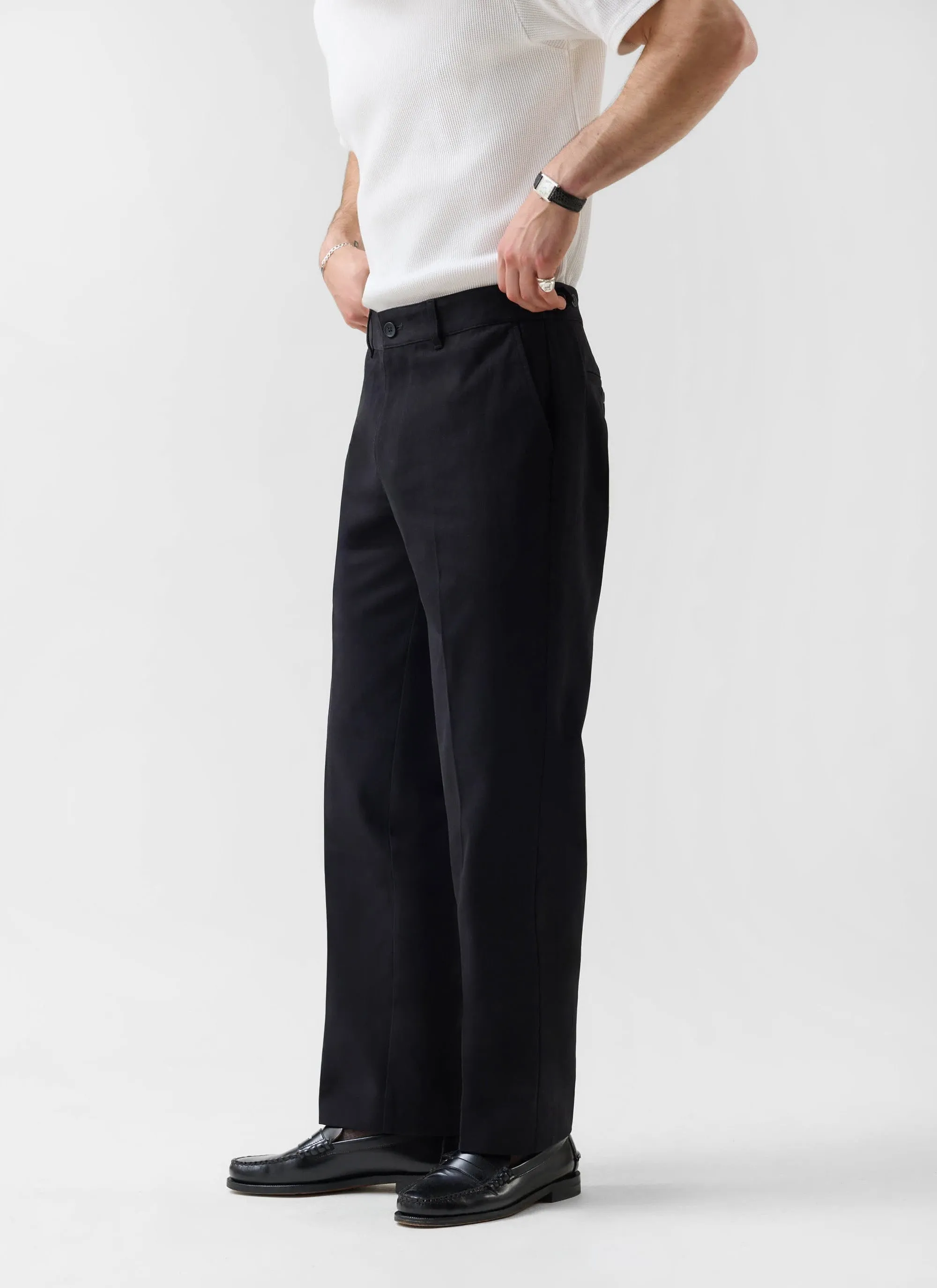 Straight Leg Chino | Cotton | Black sold by Percival