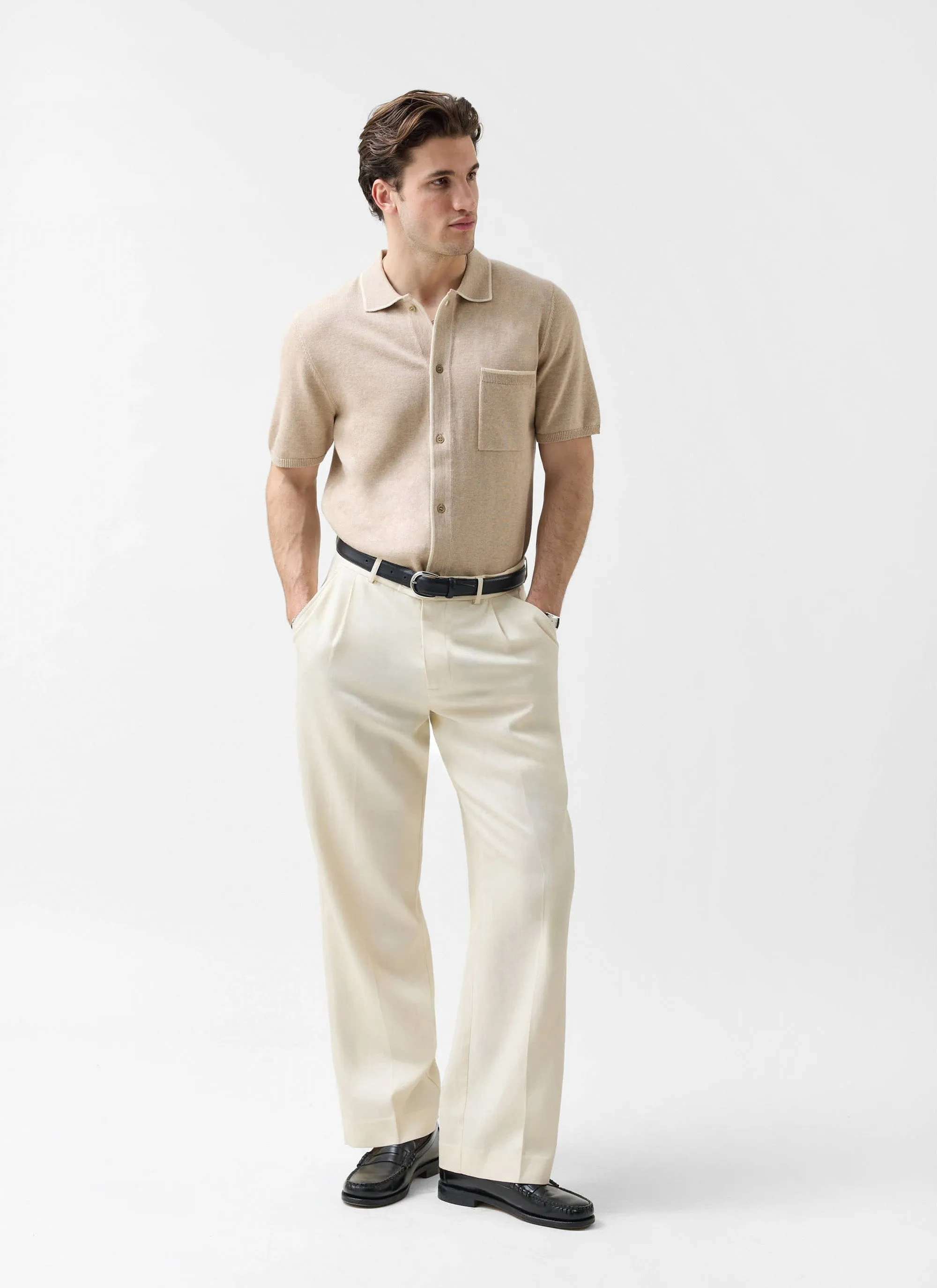 Contrast Trim Regular Knitted Shirt | Wool | Beige sold by Percival product image thumbnail 2