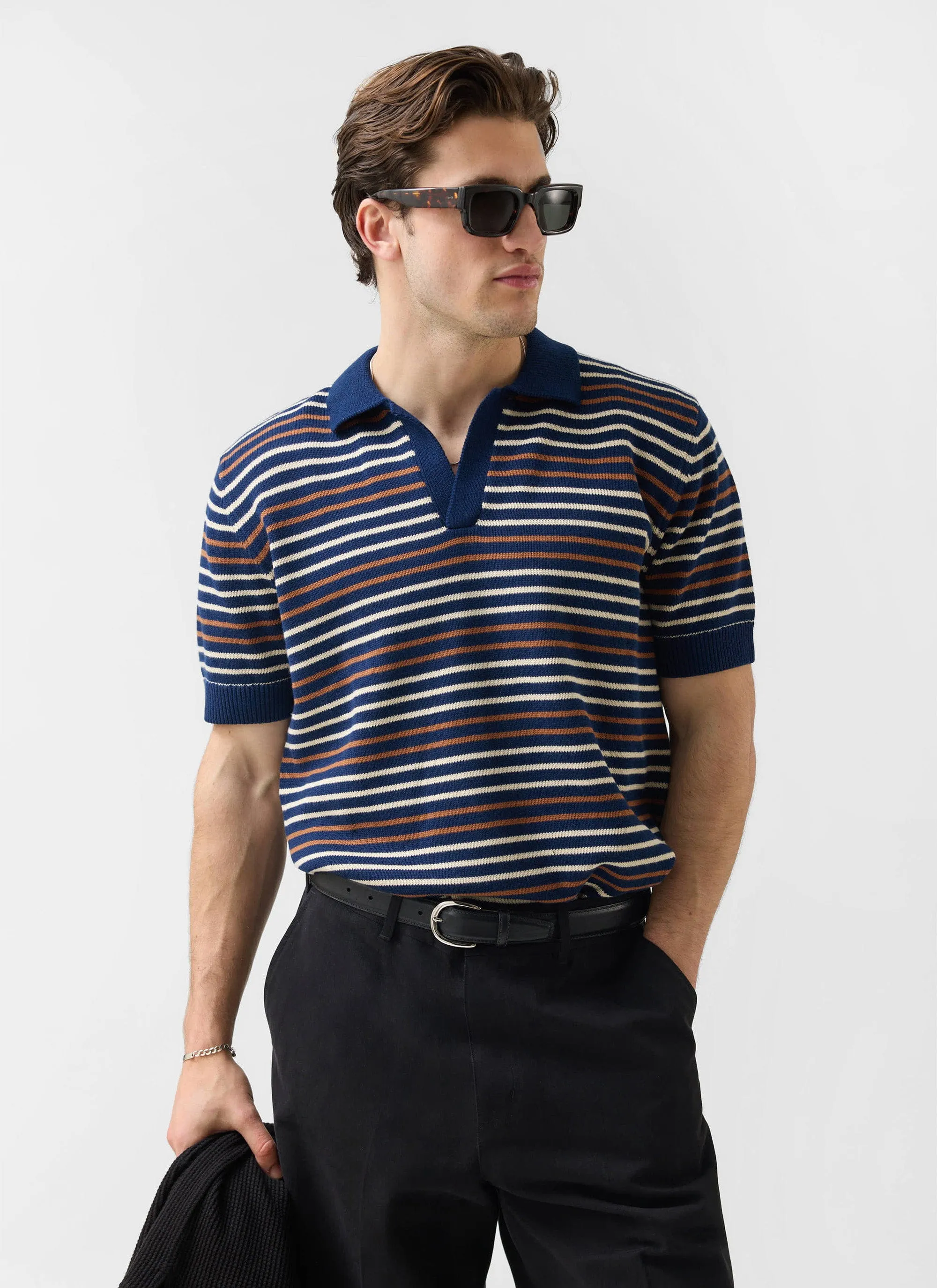Douglas Boxy Knitted Polo | Cotton | Navy sold by Percival product image thumbnail 4