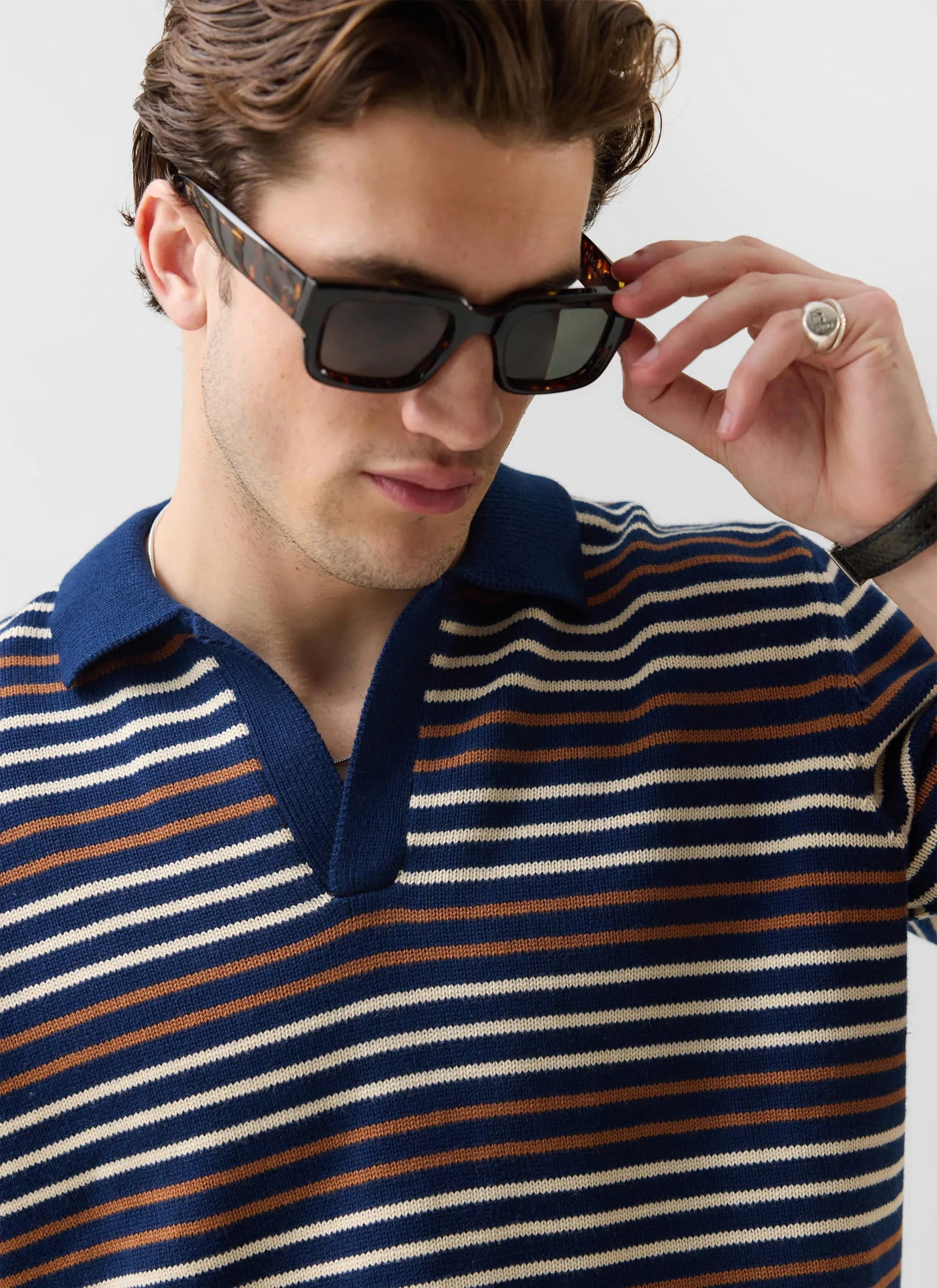 Douglas Boxy Knitted Polo | Cotton | Navy sold by Percival product image thumbnail 2