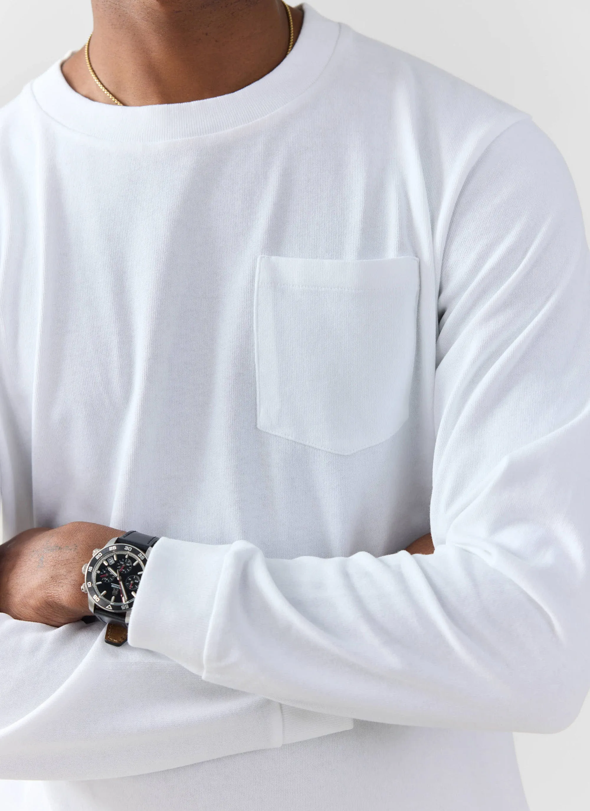 Long Sleeve Pocket T Shirt | Organic Cotton | White sold by Percival product image thumbnail 2