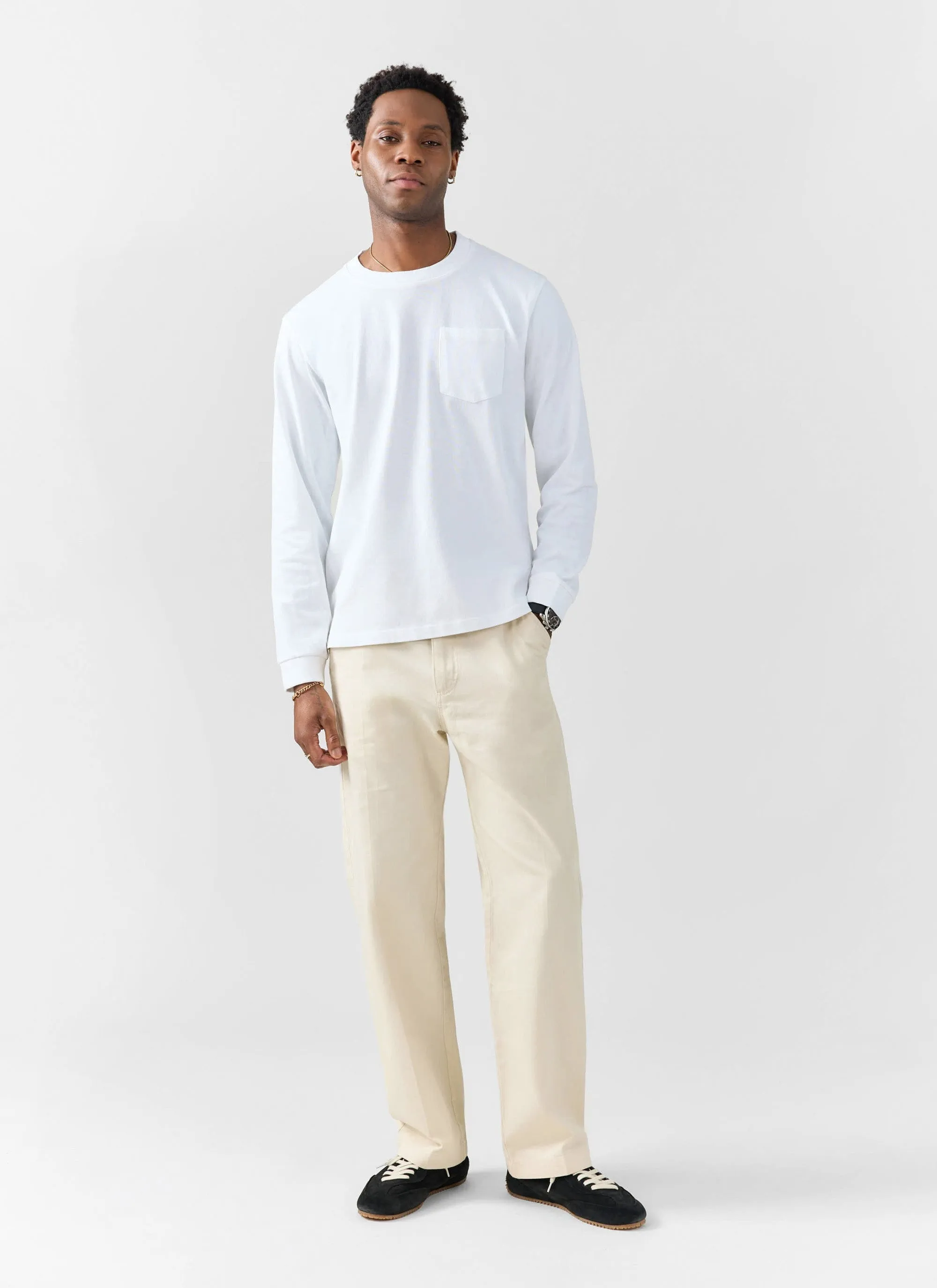 Long Sleeve Pocket T Shirt | Organic Cotton | White sold by Percival product image thumbnail 4