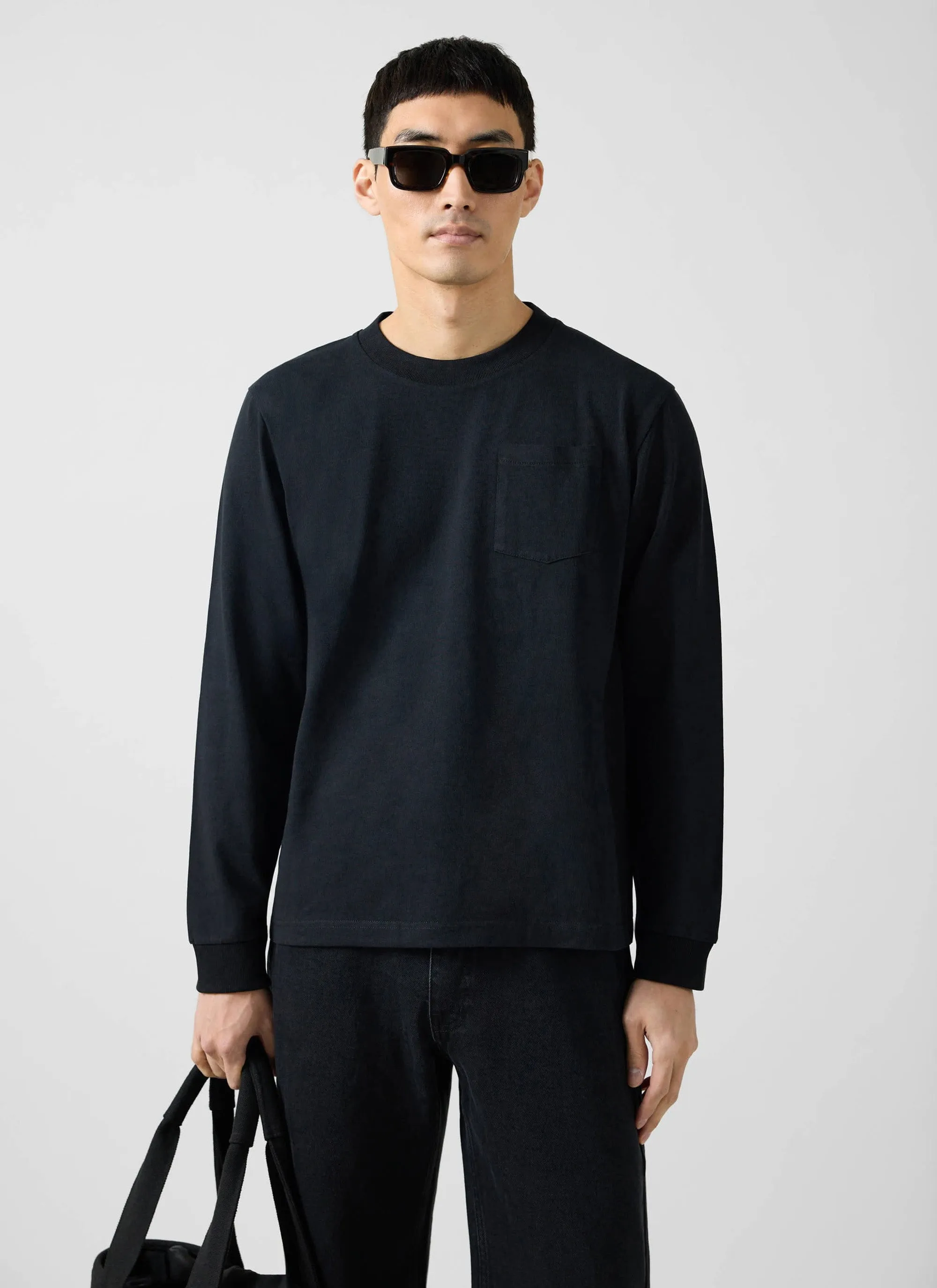 Long Sleeve Pocket T Shirt | Organic Cotton | Black sold by Percival