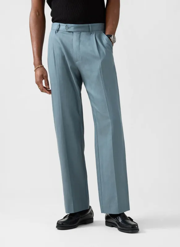 Pleated Leg Trousers | Lyocell | Slate Blue sold by Percival