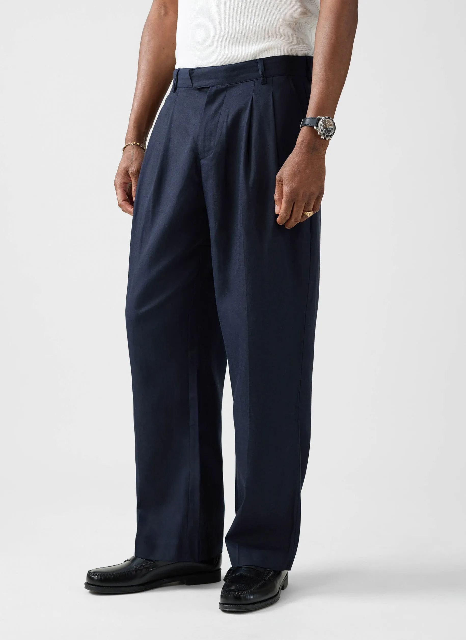 Pleated Leg Trousers | Lyocell | Navy sold by Percival product image thumbnail 4