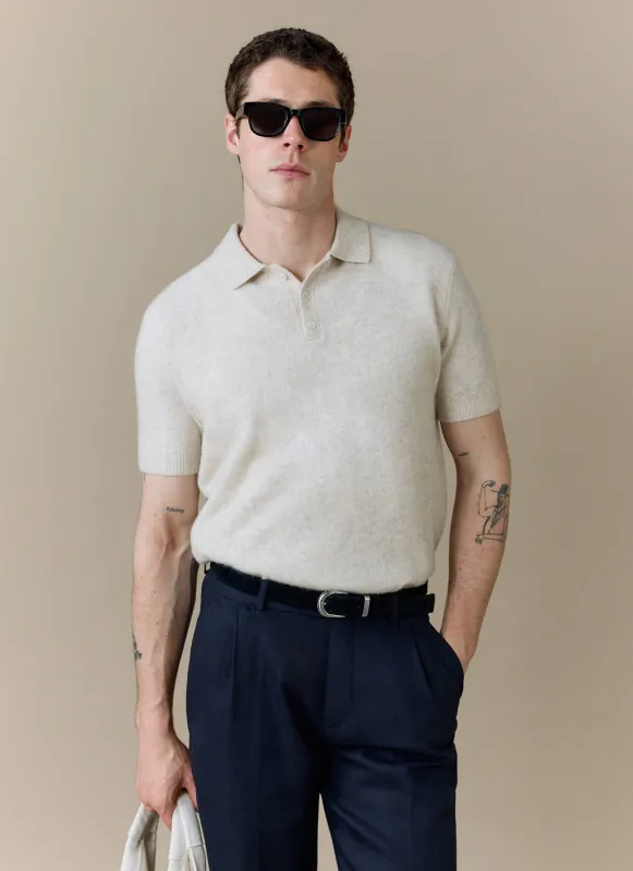 Collins Knitted Polo | Yak | Cream made by Percival