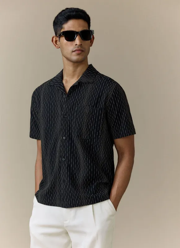 Leland Cuban Shirt | Cotton | Black sold by Percival