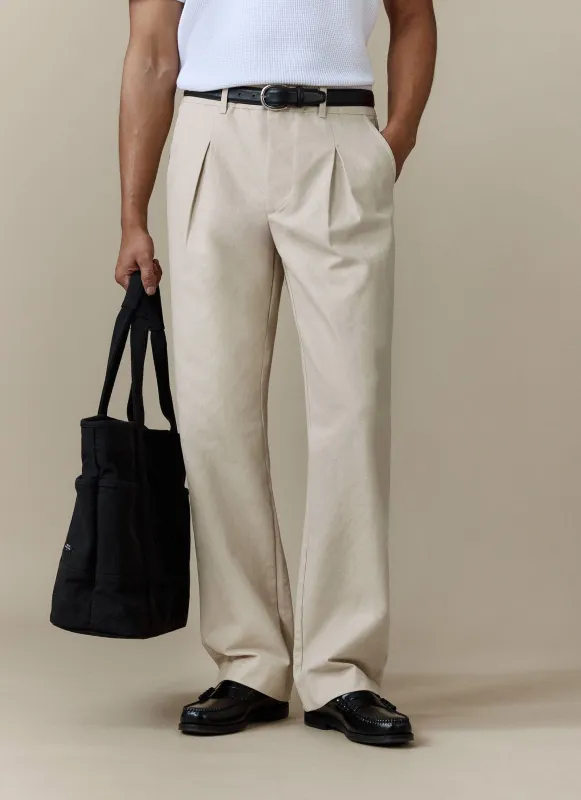 Seb Inverted Pleat Trousers | Cotton | Cream made by Percival