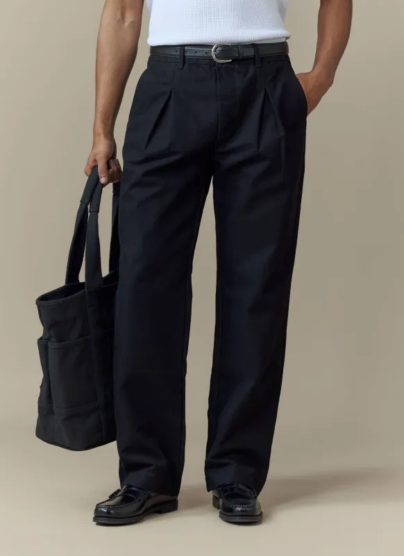 Seb Inverted Pleat Trousers | Cotton | Black made by Percival
