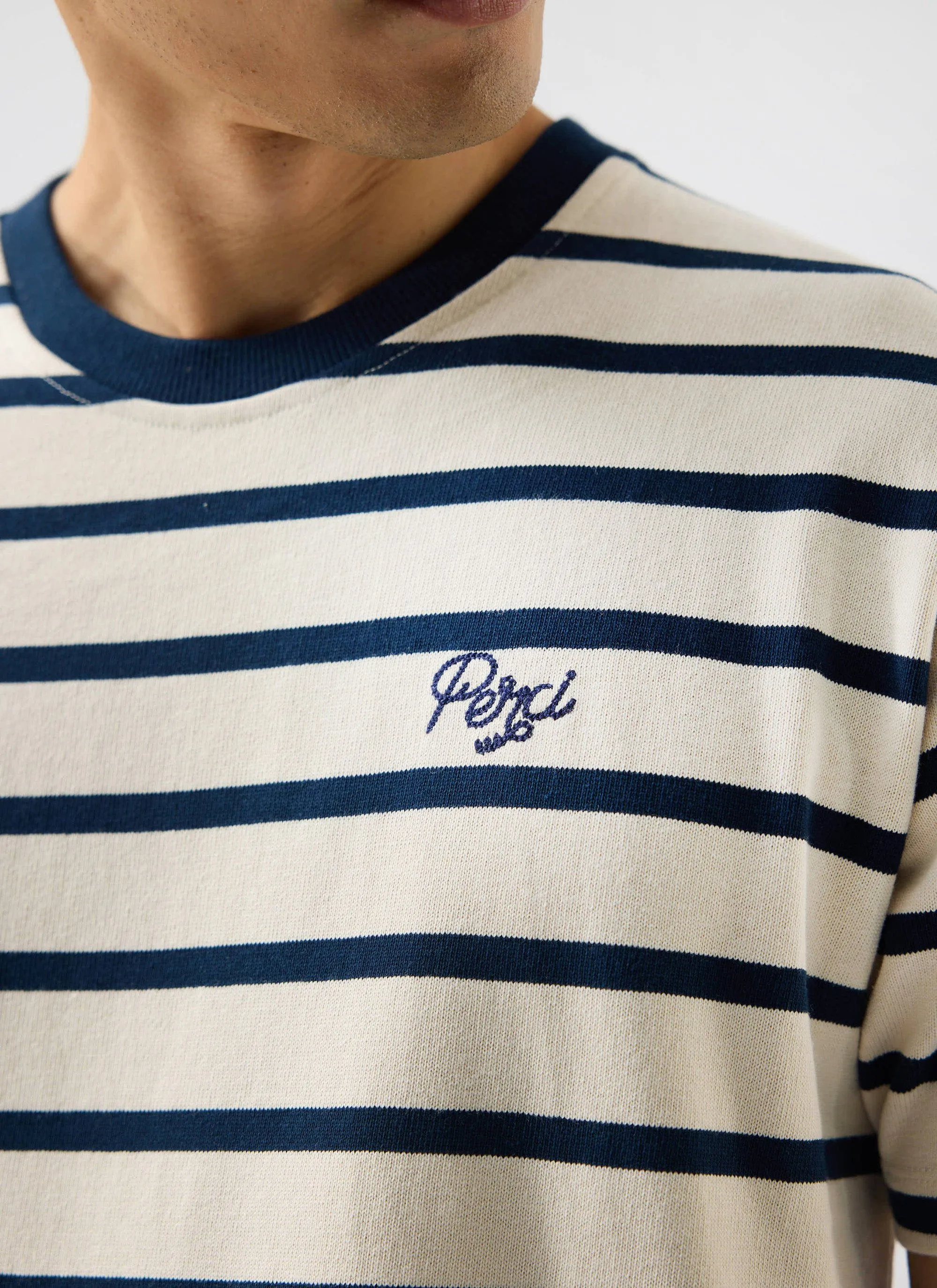 Breton Stripe T Shirt | Organic Cotton | Cream with Navy sold by Percival product image thumbnail 3