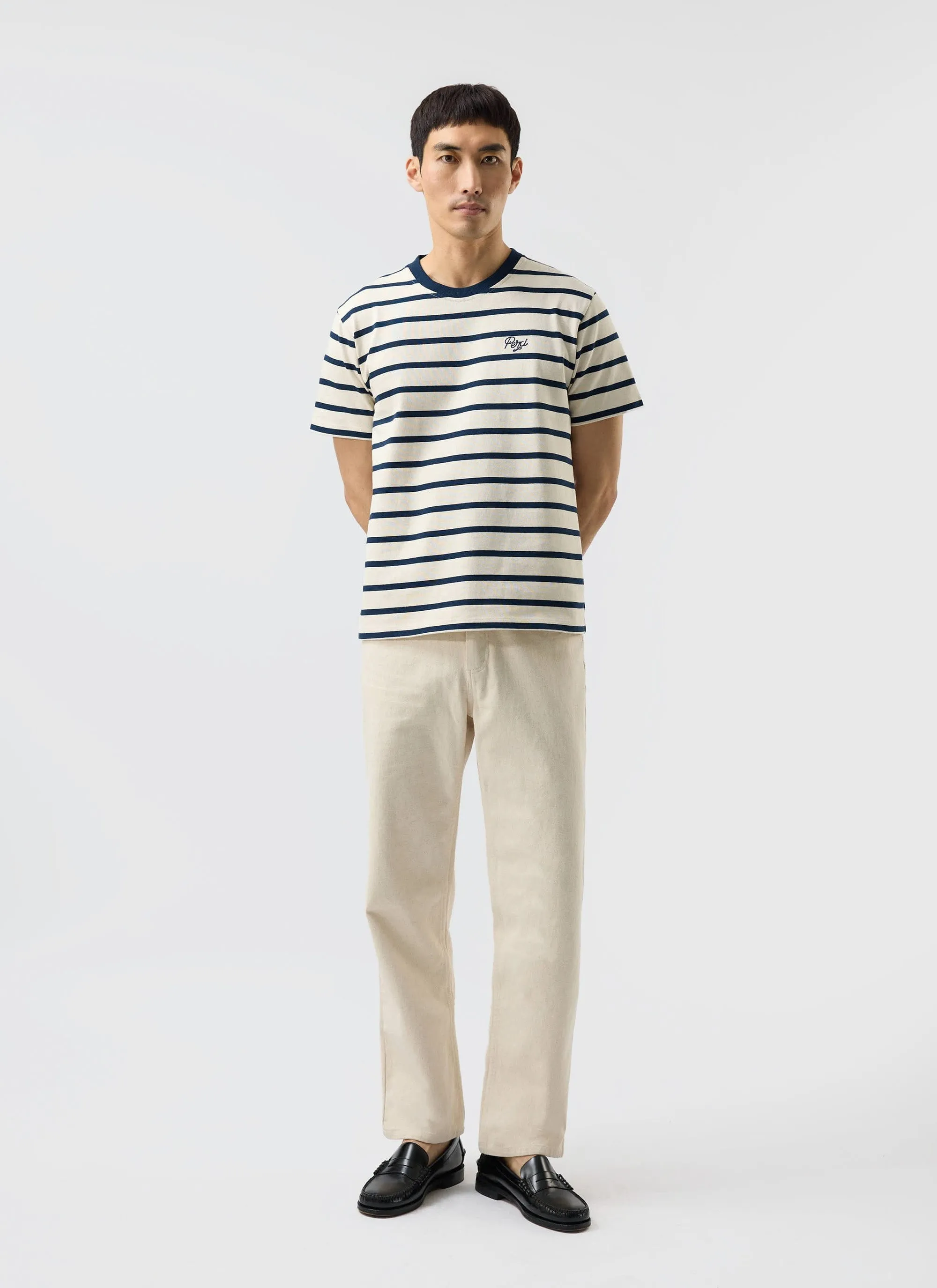 Breton Stripe T Shirt | Organic Cotton | Cream with Navy sold by Percival product image thumbnail 4