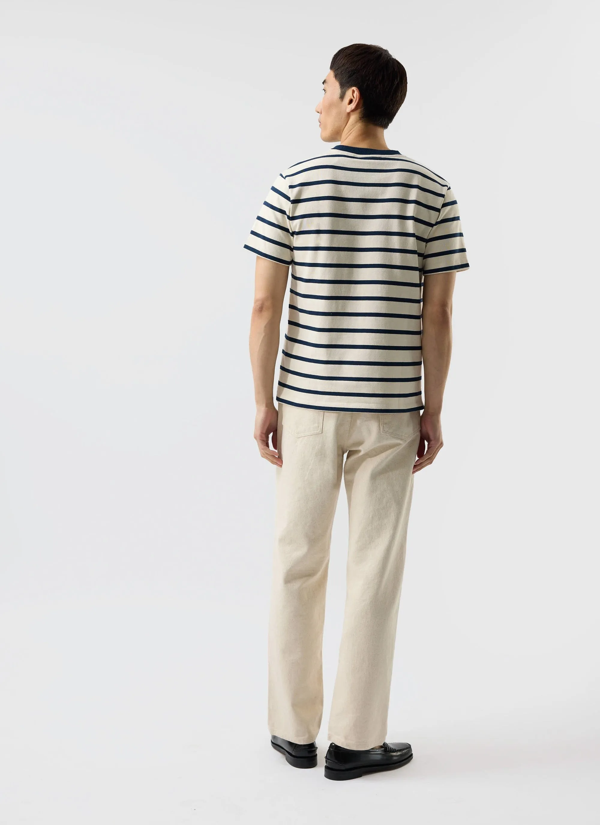 Breton Stripe T Shirt | Organic Cotton | Cream with Navy sold by Percival product image thumbnail 5