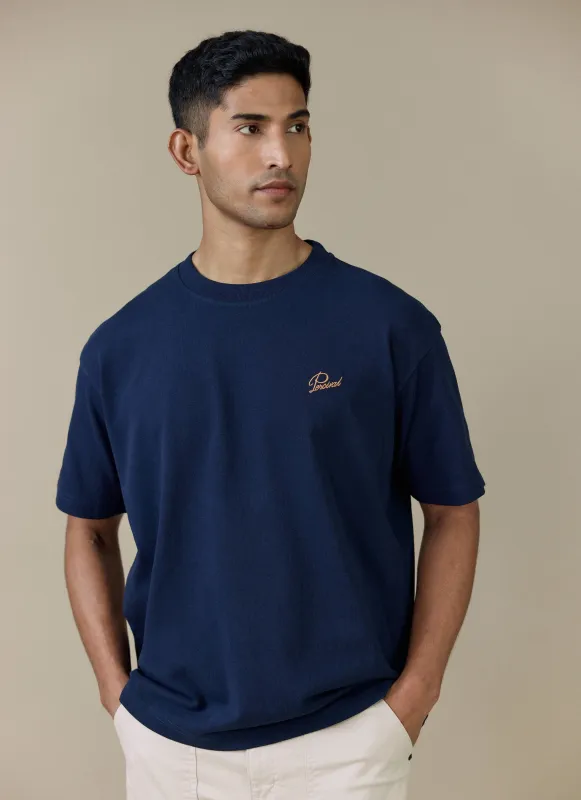Perci Script T Shirt | Organic Cotton | Navy sold by Percival