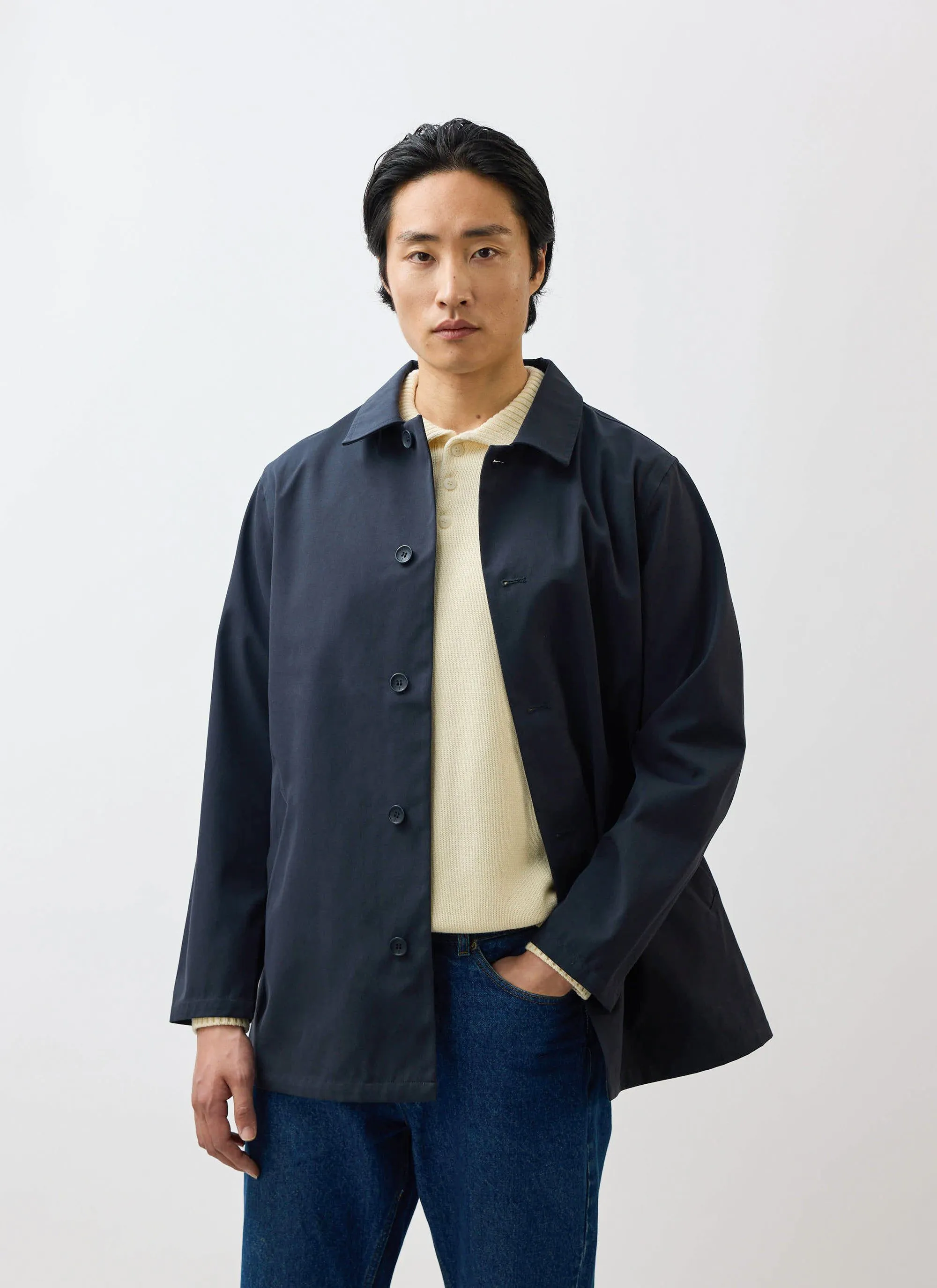 Sherlock Short Trench Coat | Waterproof | Midnight with Olive sold by Percival