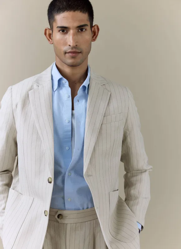 Striped Tailored Blazer | Linen Blend | Cream made by Percival