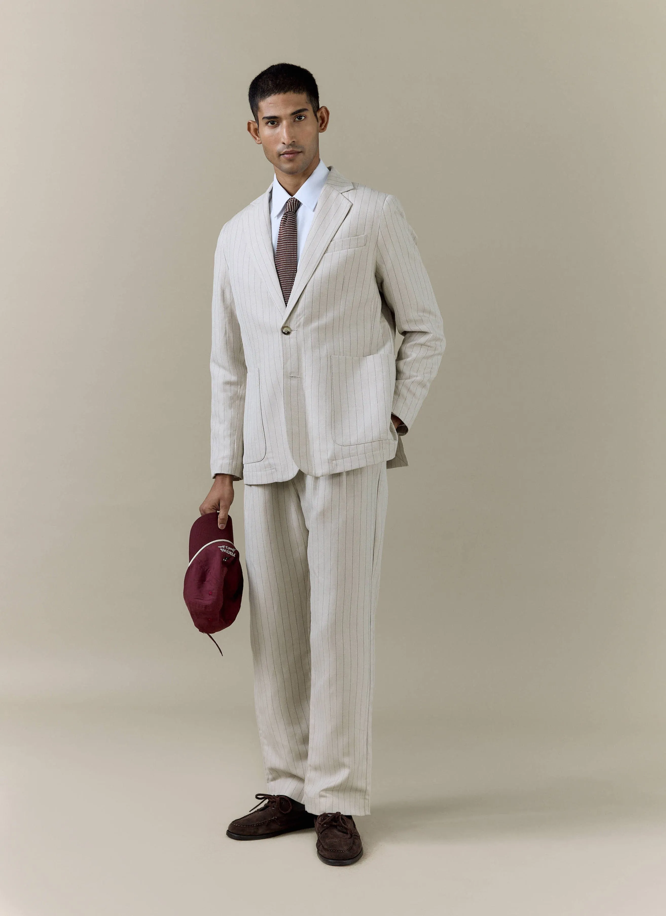 Striped Pleated Tailored Trousers | Linen Blend | Cream sold by Percival product image thumbnail 2