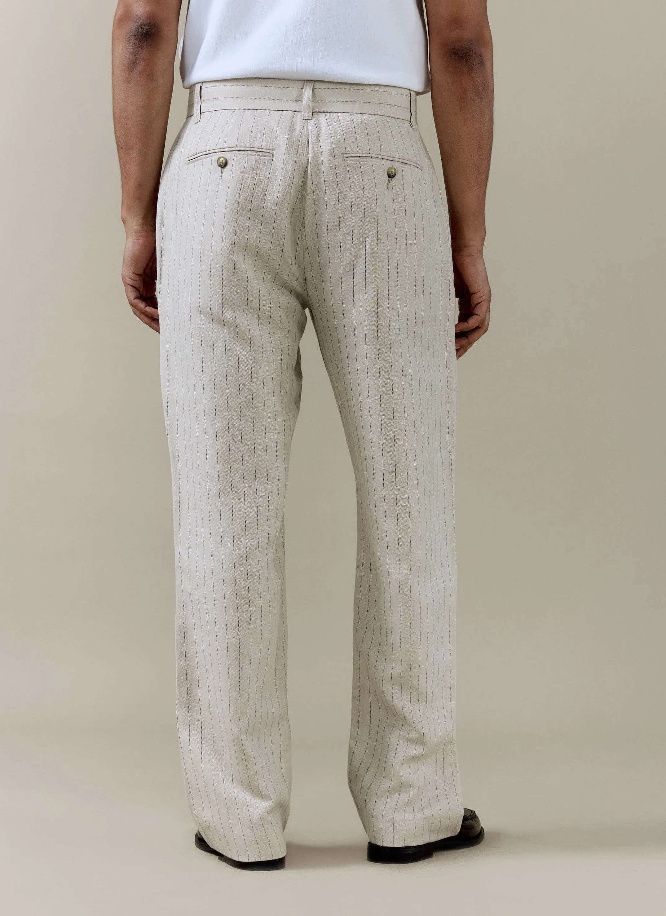 Striped Pleated Tailored Trousers | Linen Blend | Cream sold by Percival product image thumbnail 4