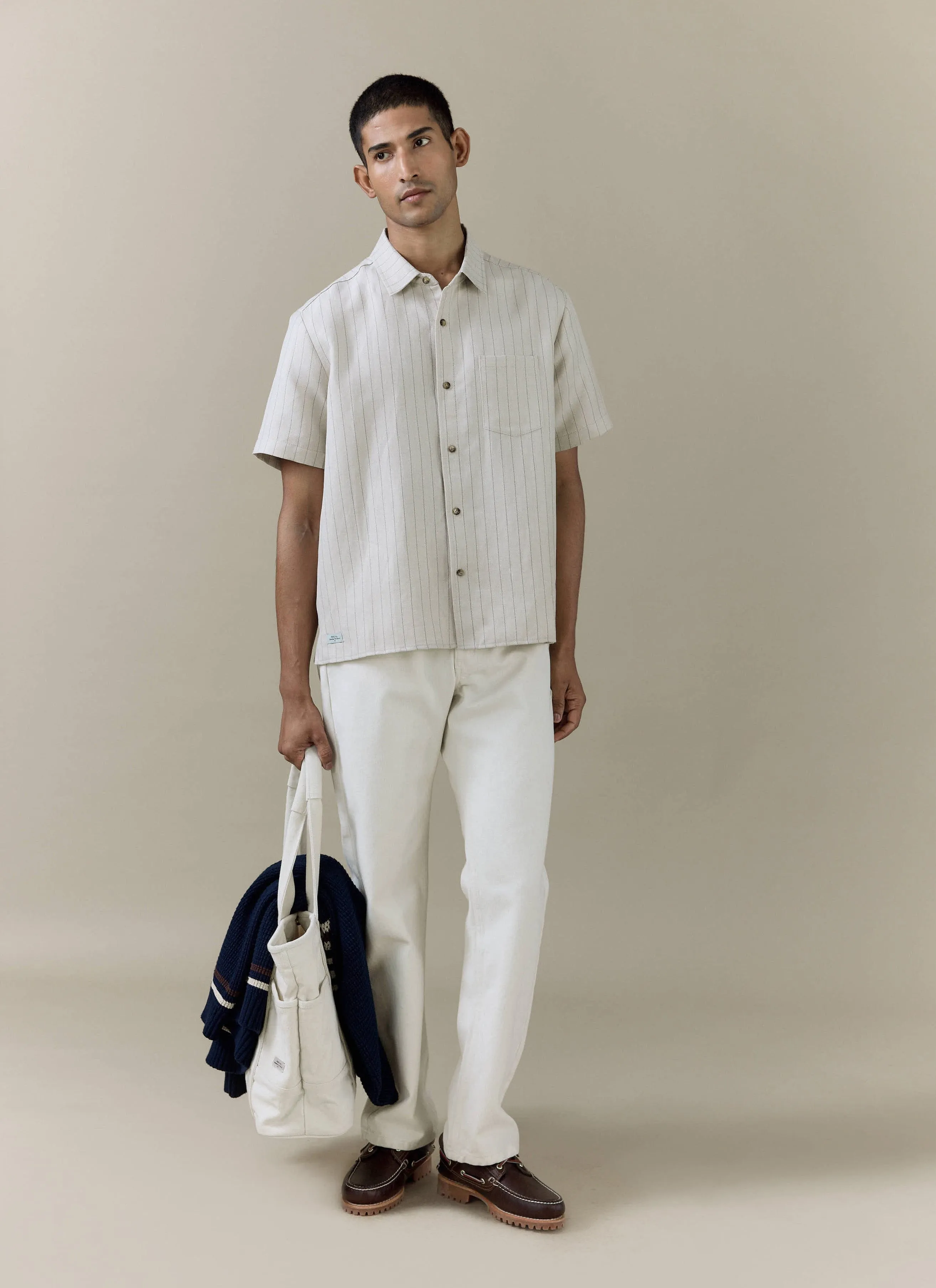 Striped Boxy Shirt | Linen Blend | Cream sold by Percival product image thumbnail 2