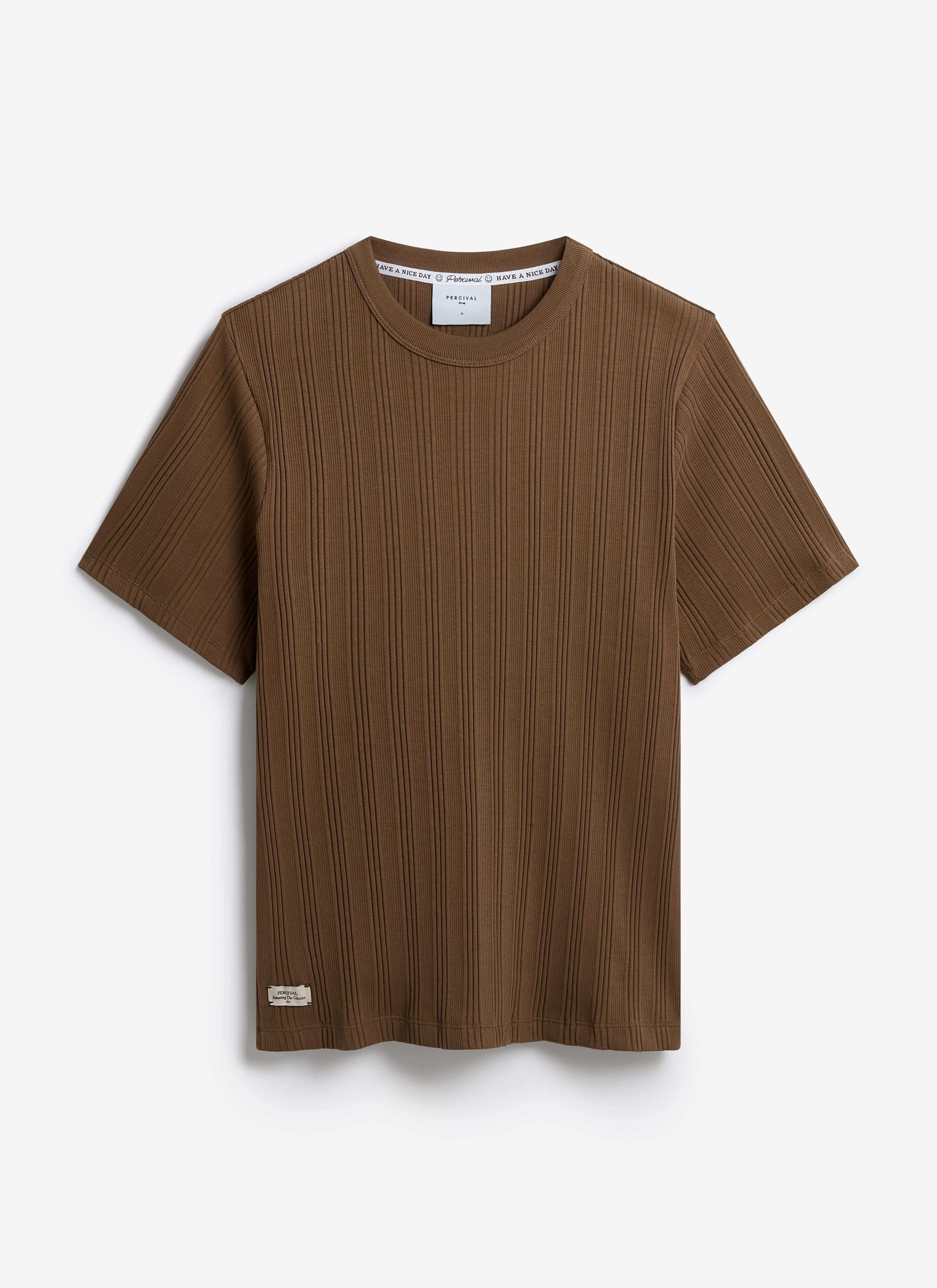 Leon Slim Ribbed T Shirt | Cotton | Brown sold by Percival product image thumbnail 5