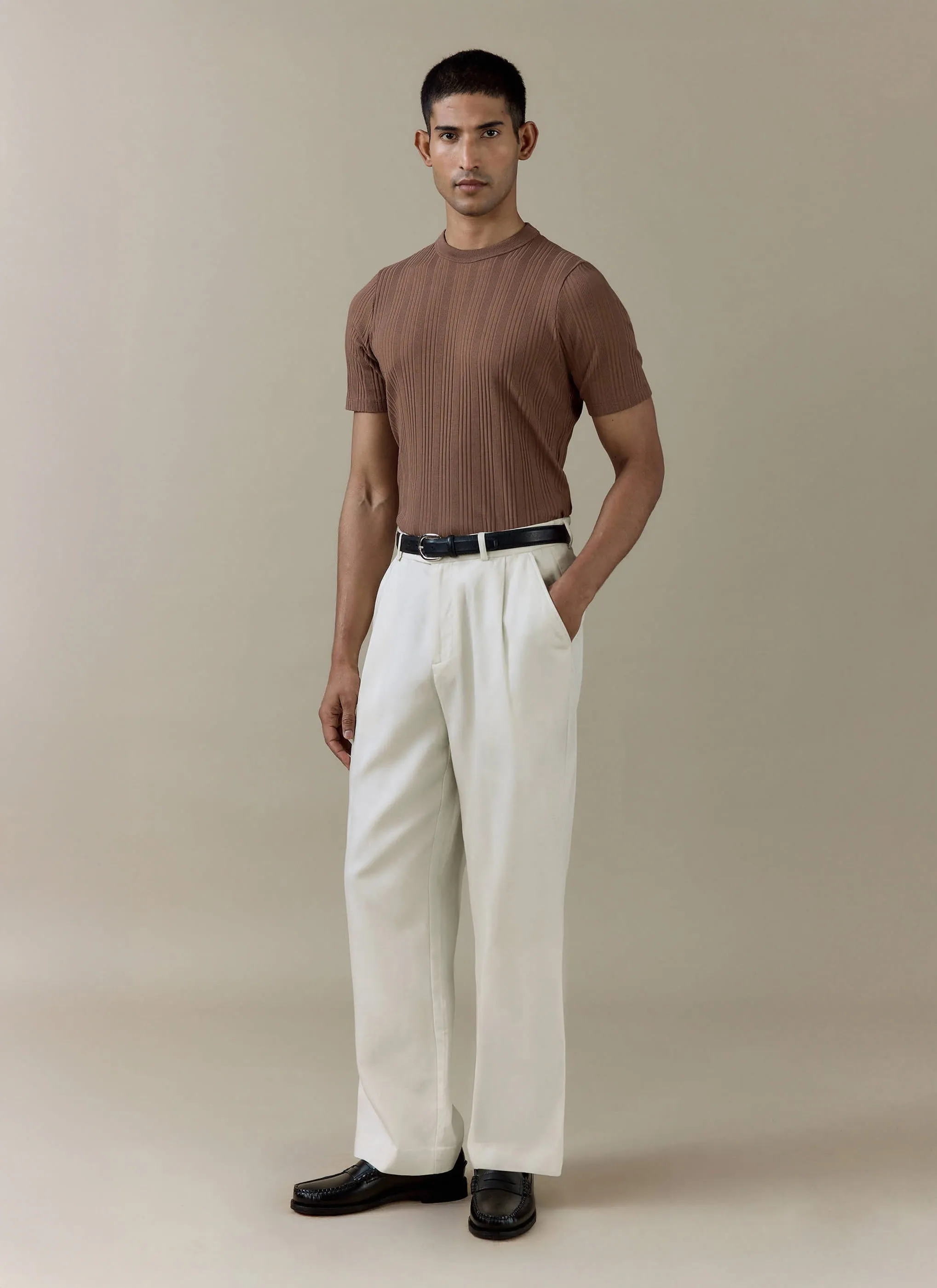Leon Slim Ribbed T Shirt | Cotton | Brown sold by Percival product image thumbnail 2