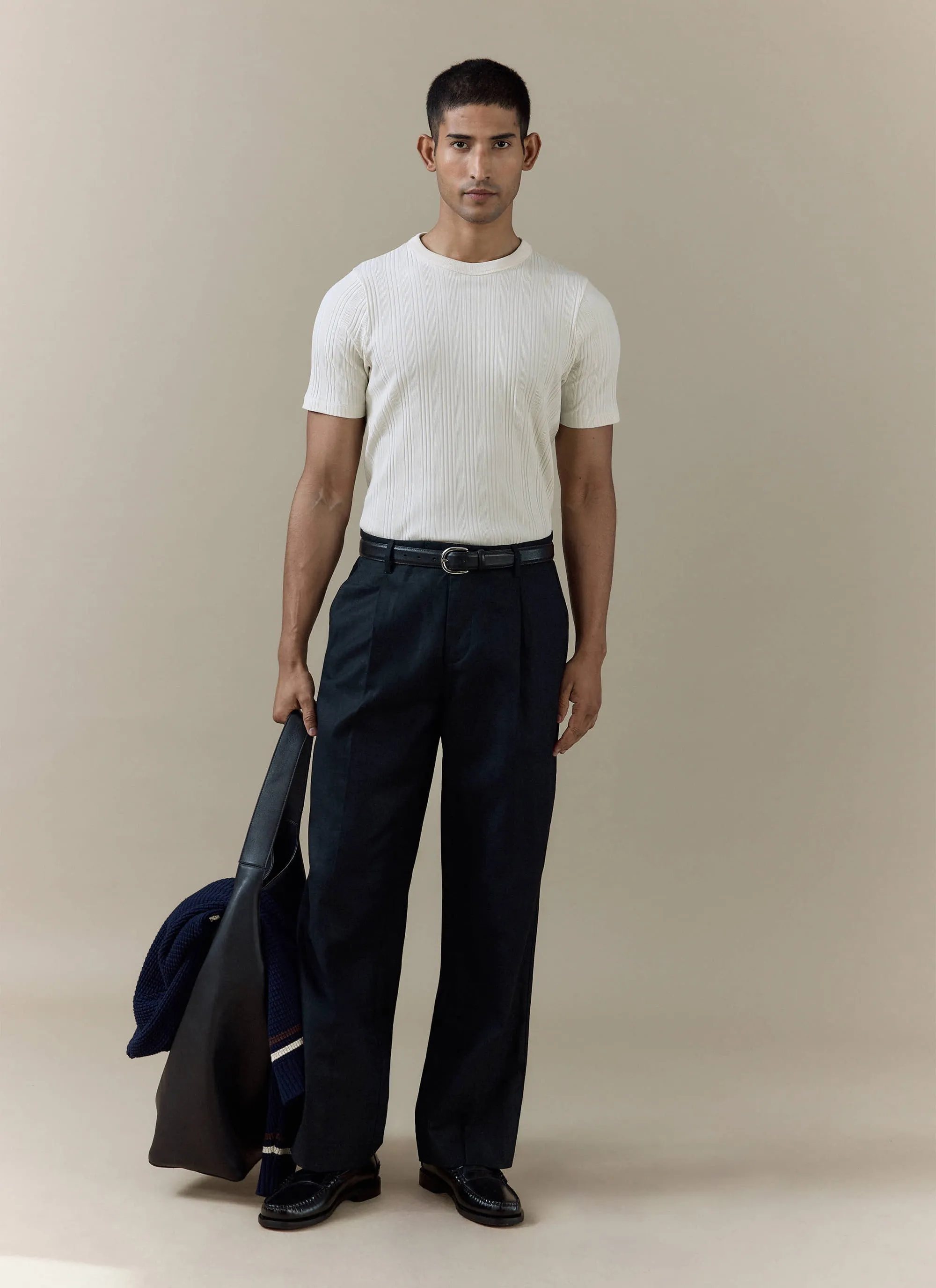Leon Slim Ribbed T Shirt | Cotton | Cream sold by Percival product image thumbnail 2