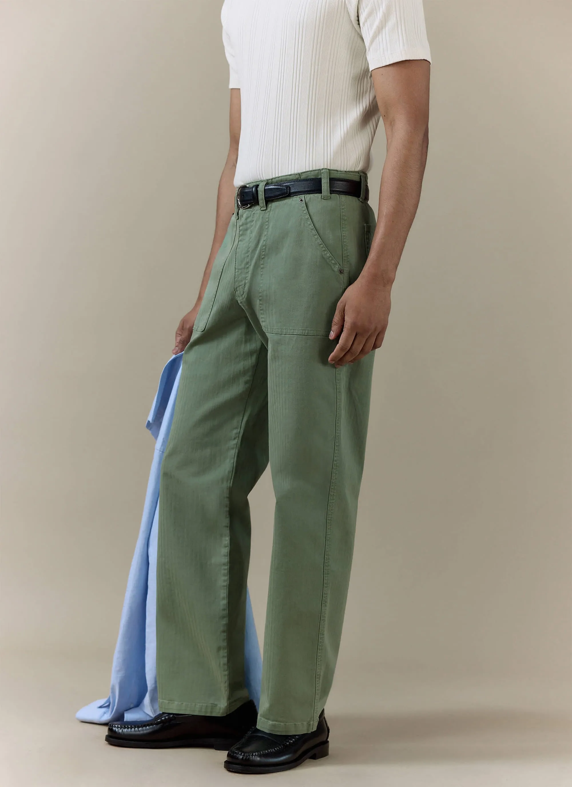 Lungo Carpenter Trousers | Cotton | Sage sold by Percival product image thumbnail 4
