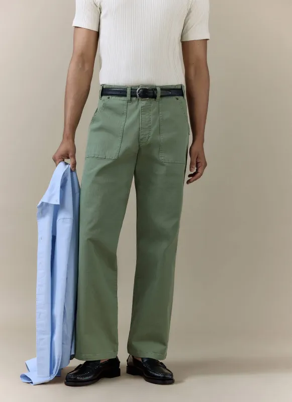 Lungo Carpenter Trousers | Cotton | Sage made by Percival