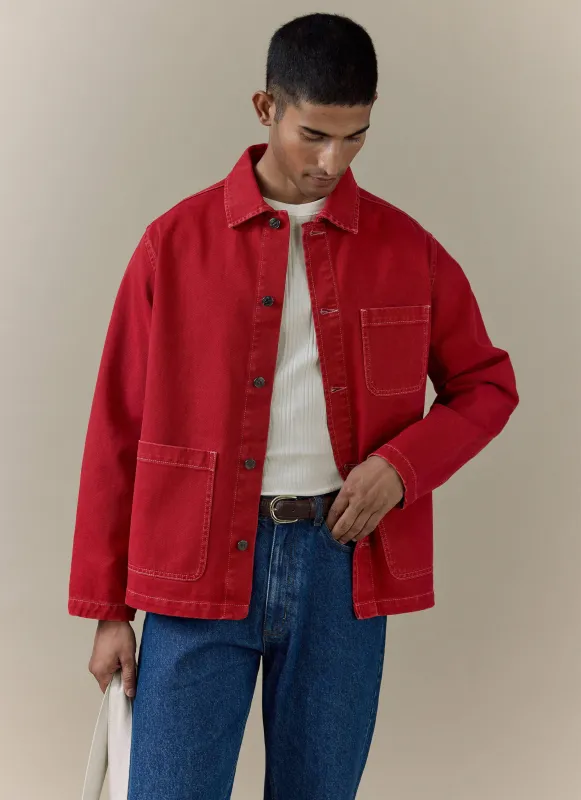 Vintage Wash Oliver Chore Jacket | Cotton Canvas | Red made by Percival