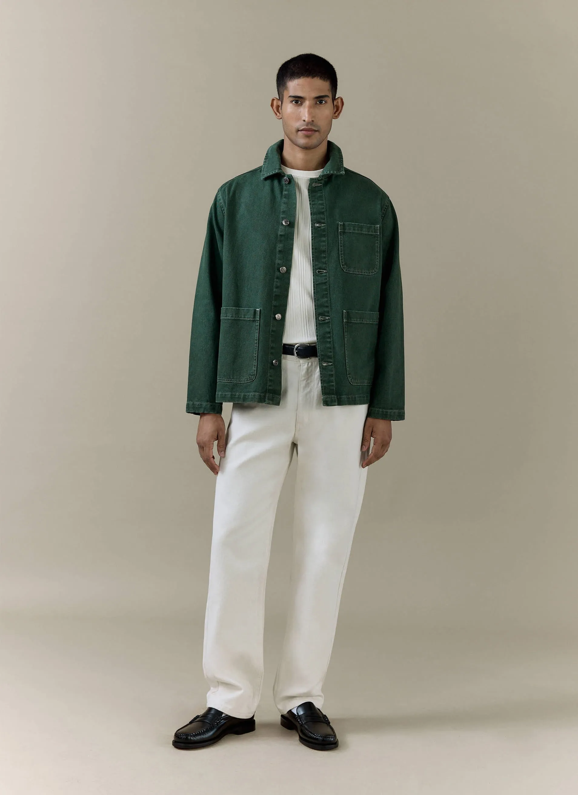 Vintage Wash Oliver Chore Jacket | Cotton Canvas | Forest sold by Percival