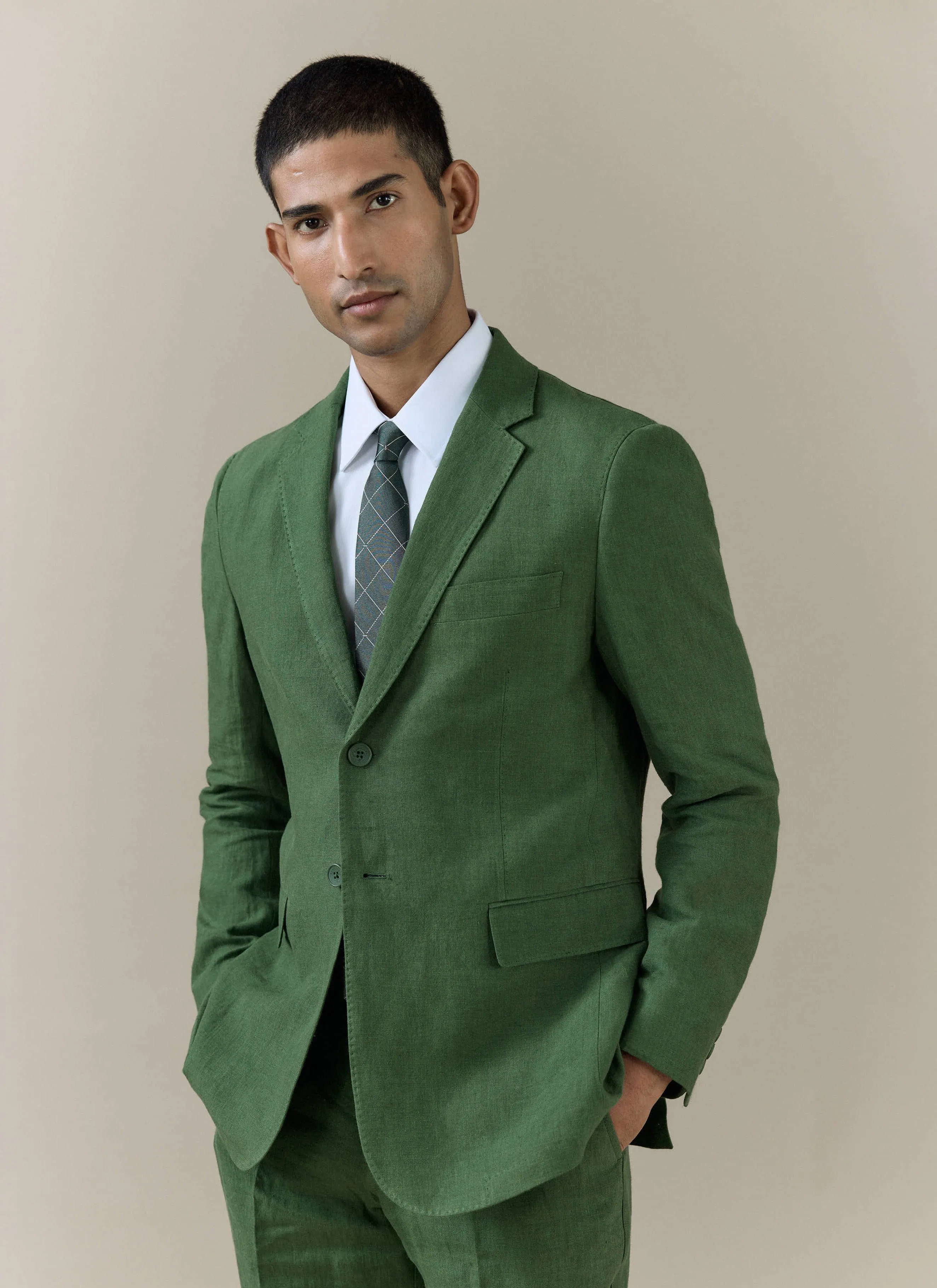 Slim Fit Classic Blazer | Linen | Forest sold by Percival product image thumbnail 3