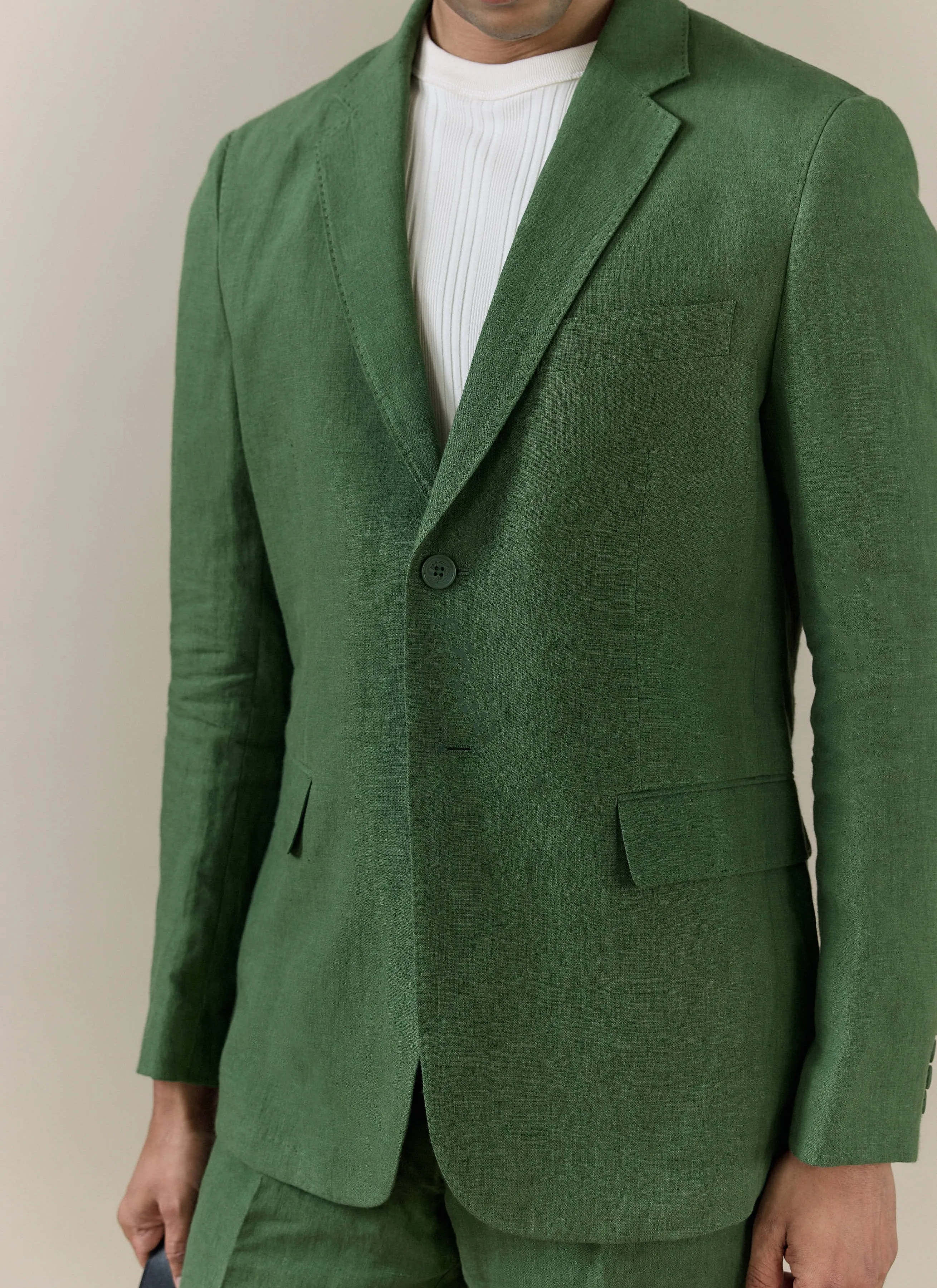 Slim Fit Classic Blazer | Linen | Forest sold by Percival product image thumbnail 2