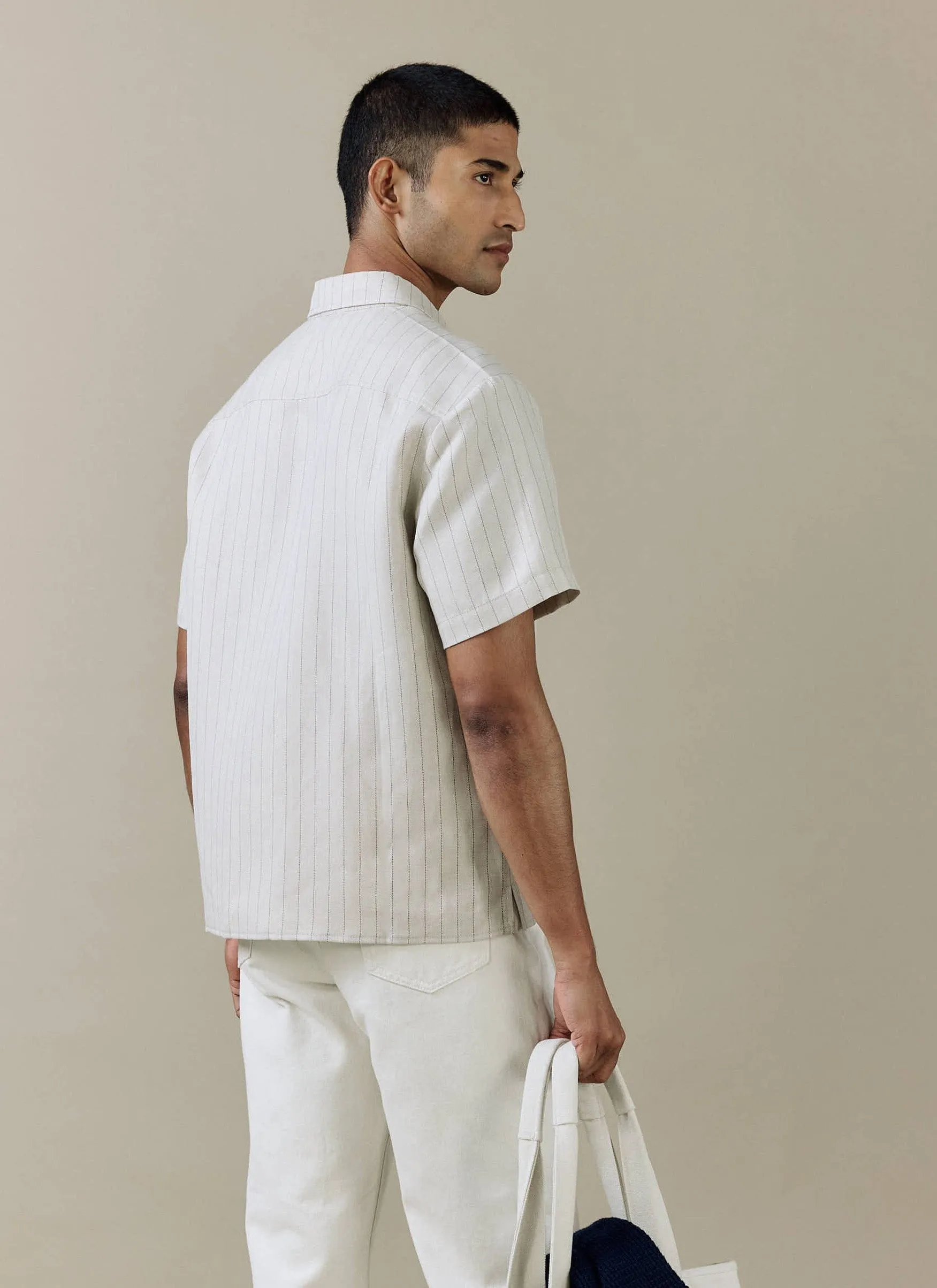Striped Boxy Shirt | Linen Blend | Cream sold by Percival product image thumbnail 4