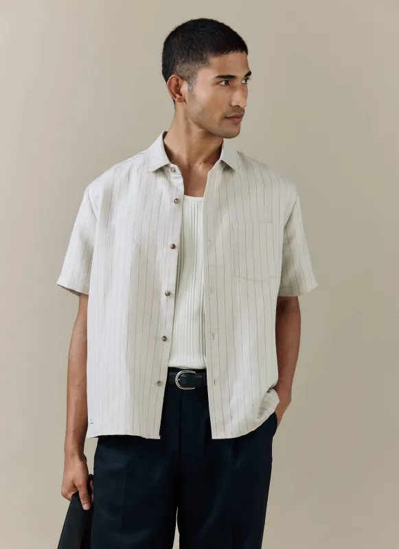 Striped Boxy Shirt | Linen Blend | Cream made by Percival