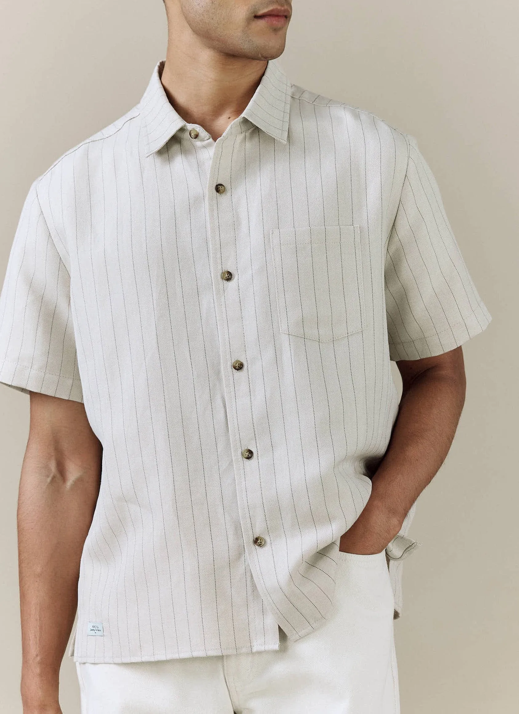 Striped Boxy Shirt | Linen Blend | Cream sold by Percival product image thumbnail 5