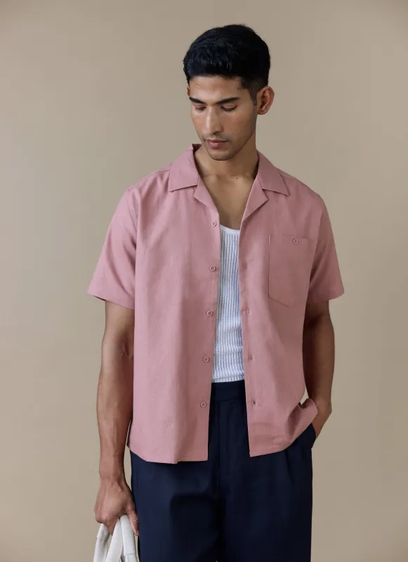 Short Sleeve Cuban Shirt | Linen | Dusty Pink made by Percival