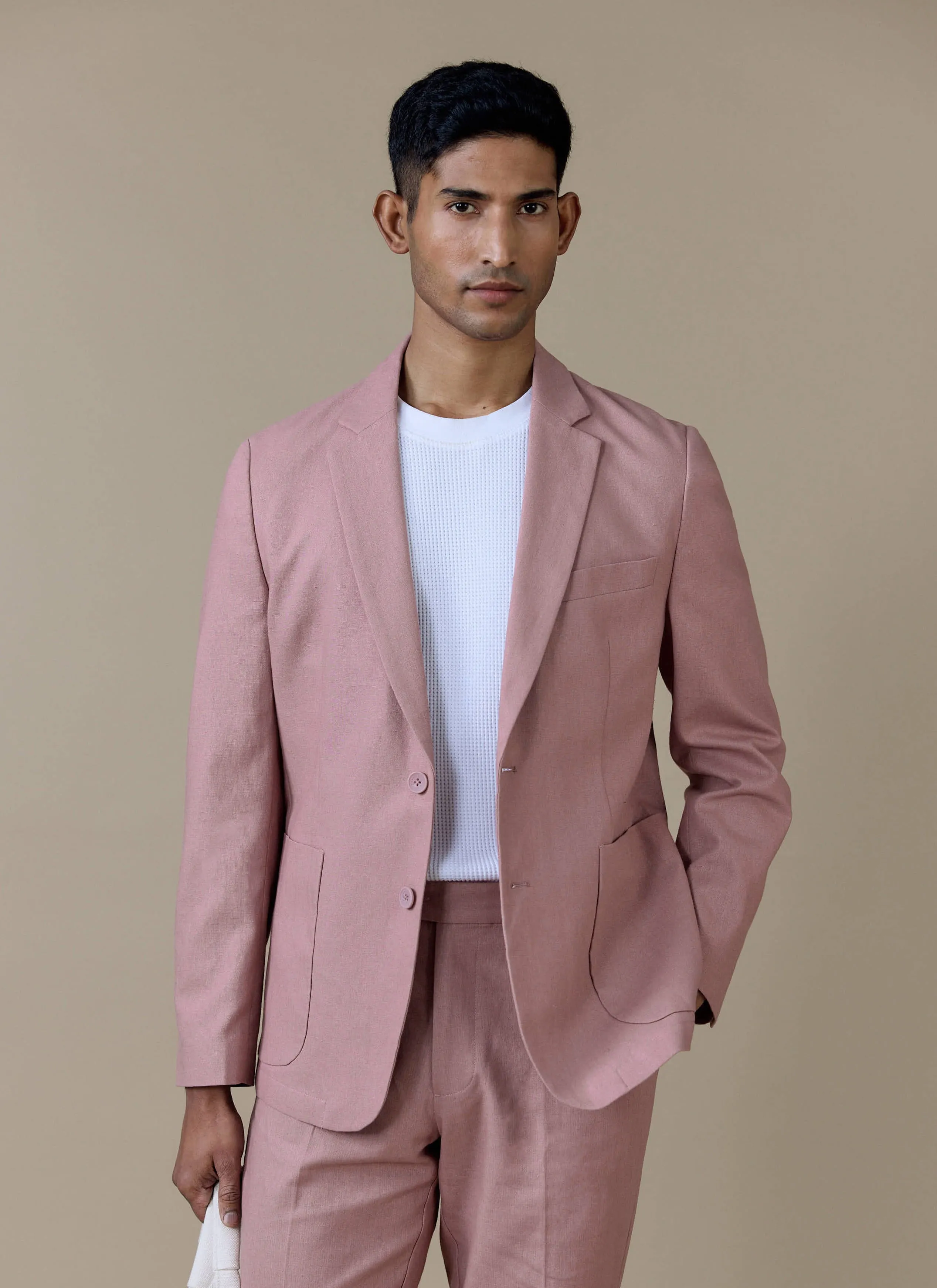 Tailored Blazer | Linen | Dusty Pink sold by Percival