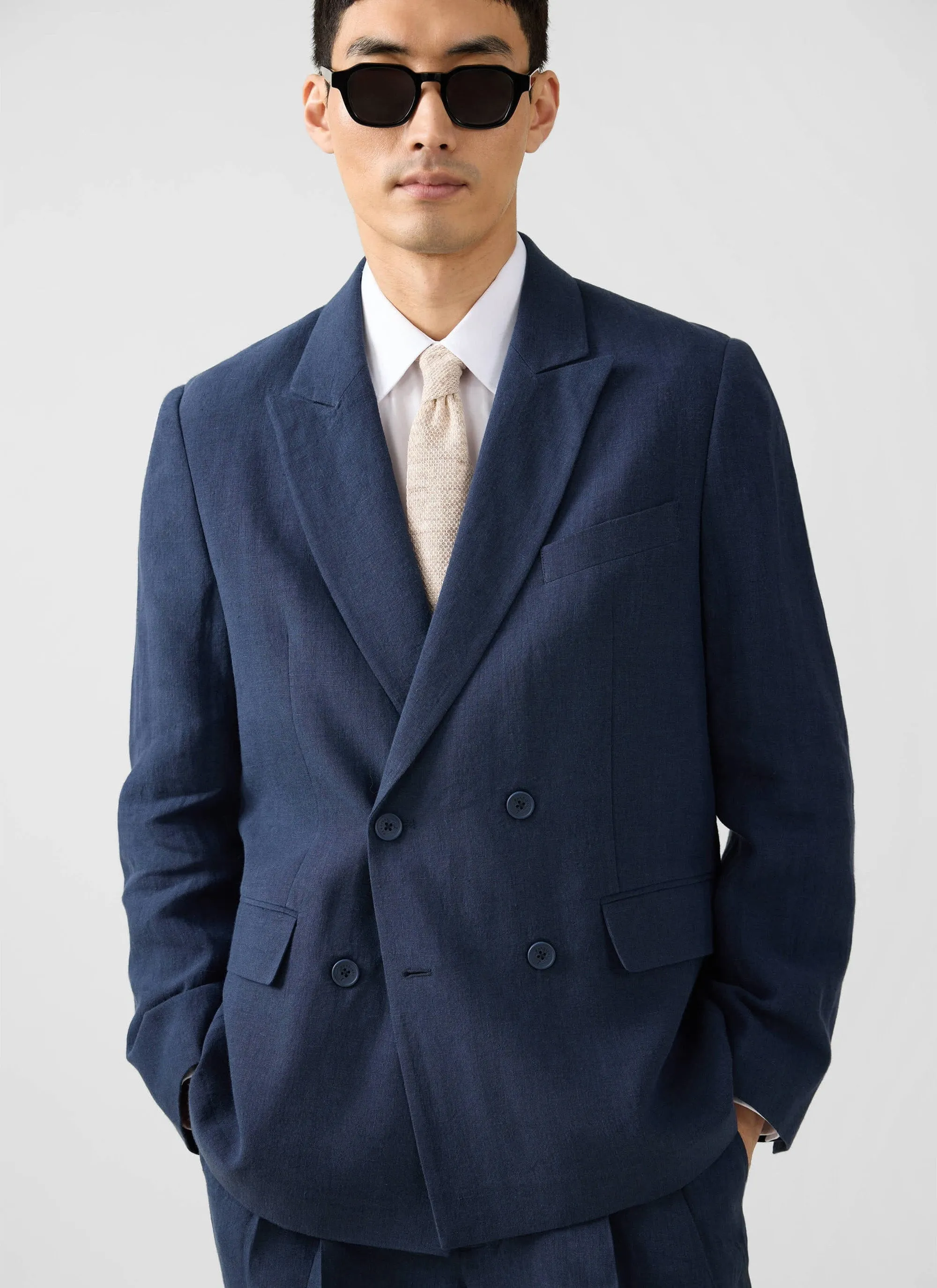 Clifton Double Breasted Blazer | Linen | Navy sold by Percival product image thumbnail 4